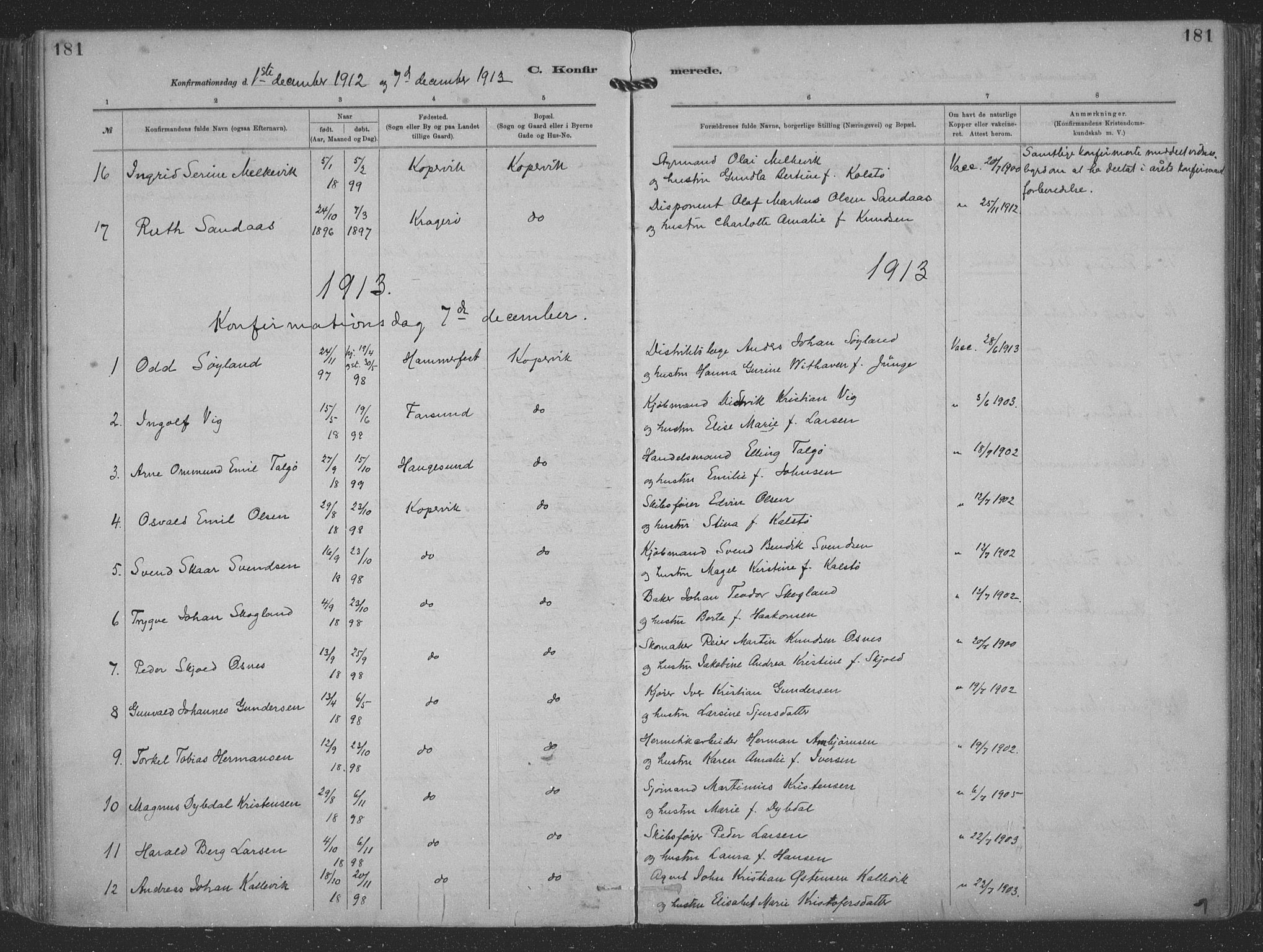 Kopervik sokneprestkontor, SAST/A-101850/H/Ha/Haa/L0001: Parish register (official) no. A 1, 1880-1919, p. 181