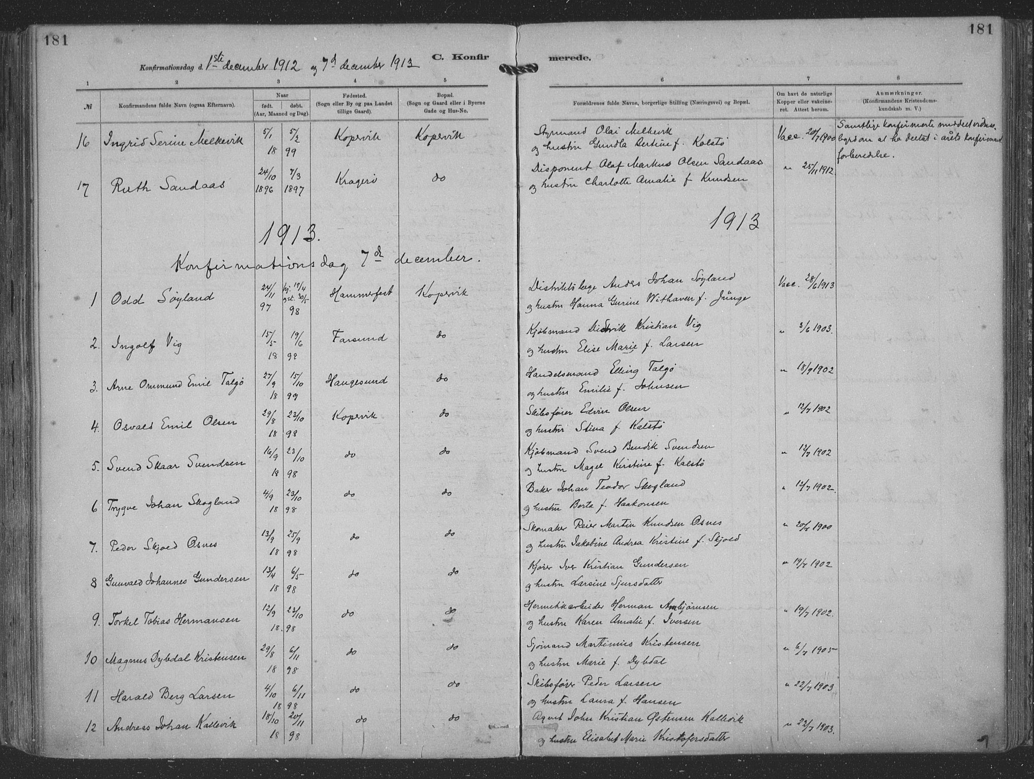 Kopervik sokneprestkontor, AV/SAST-A-101850/H/Ha/Haa/L0001: Parish register (official) no. A 1, 1880-1919, p. 181