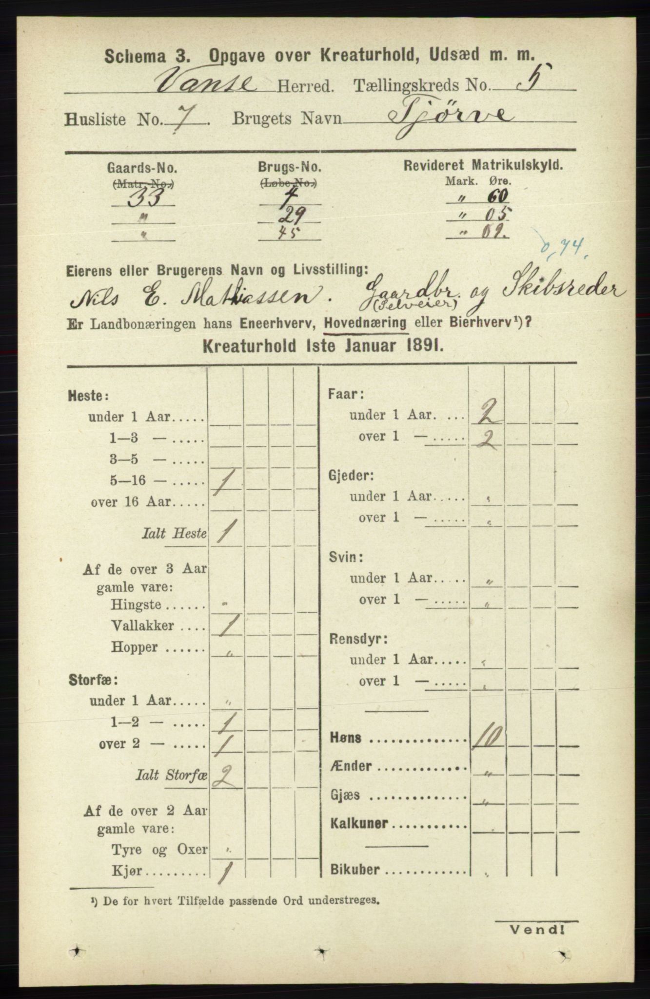 RA, 1891 census for 1041 Vanse, 1891, p. 8747