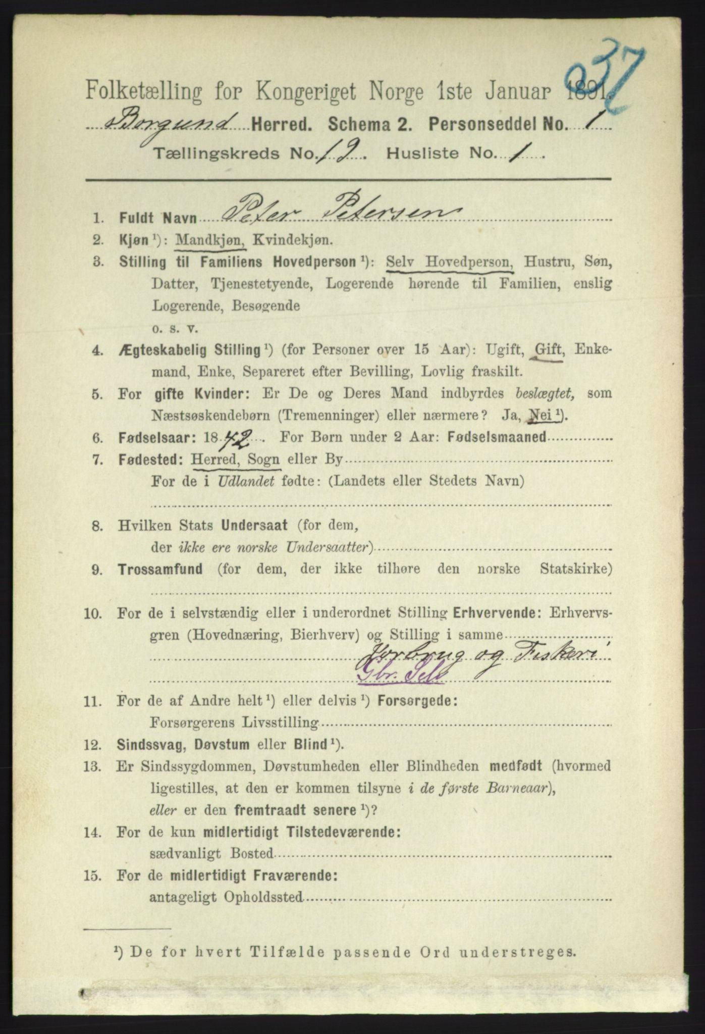 RA, 1891 census for 1531 Borgund, 1891, p. 5965