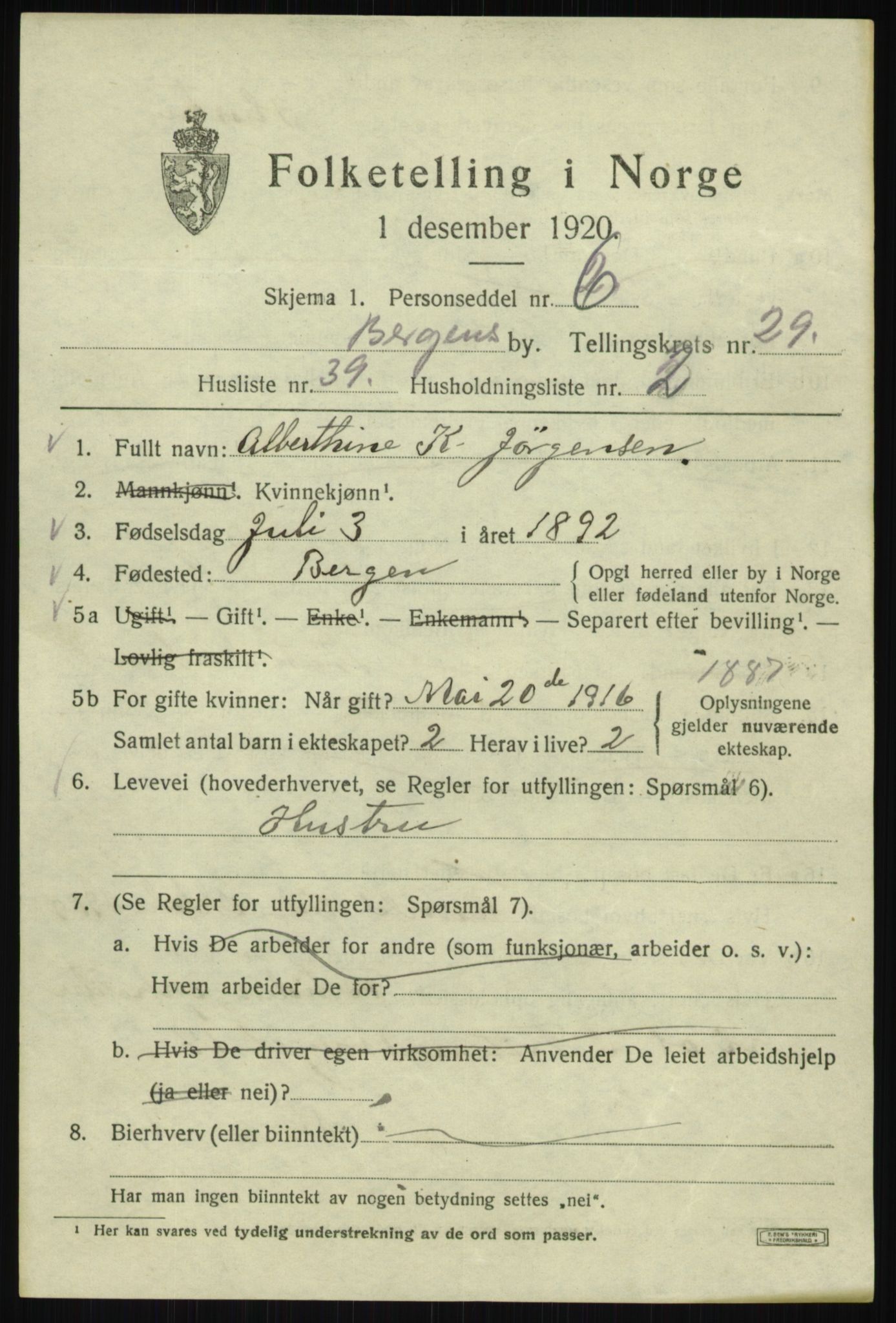 SAB, 1920 census for Bergen, 1920, p. 94721
