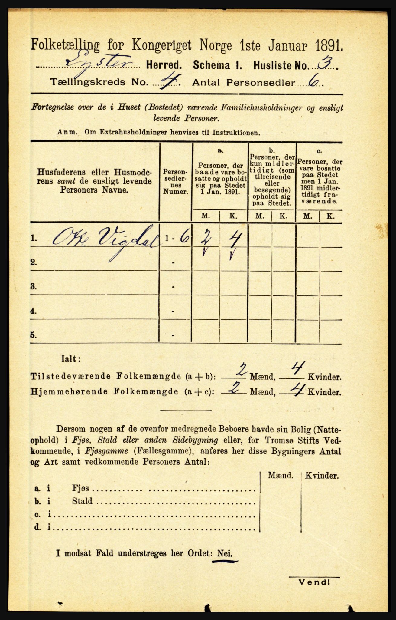 RA, 1891 census for 1426 Luster, 1891, p. 1409