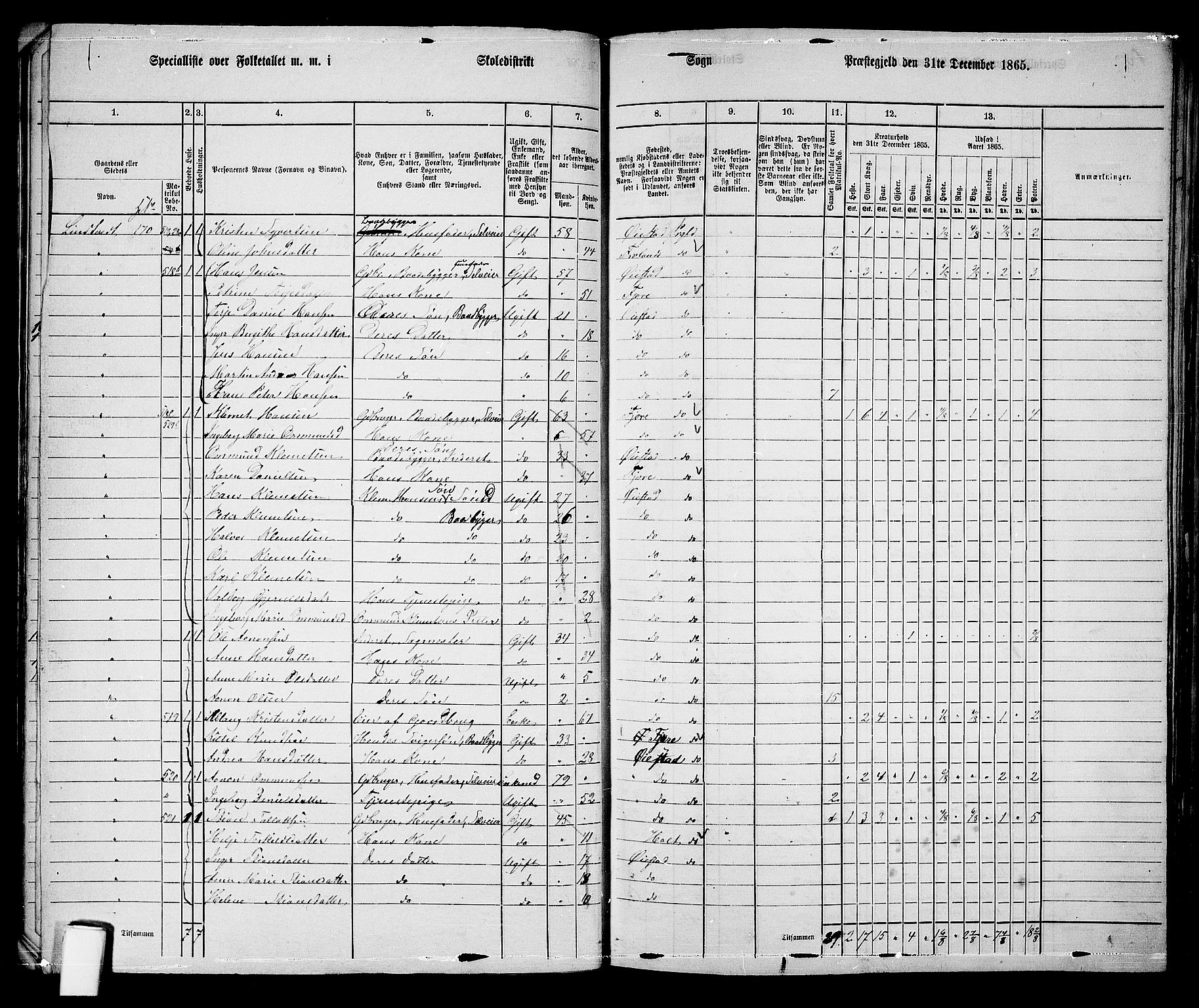 RA, 1865 census for Øyestad, 1865, p. 42