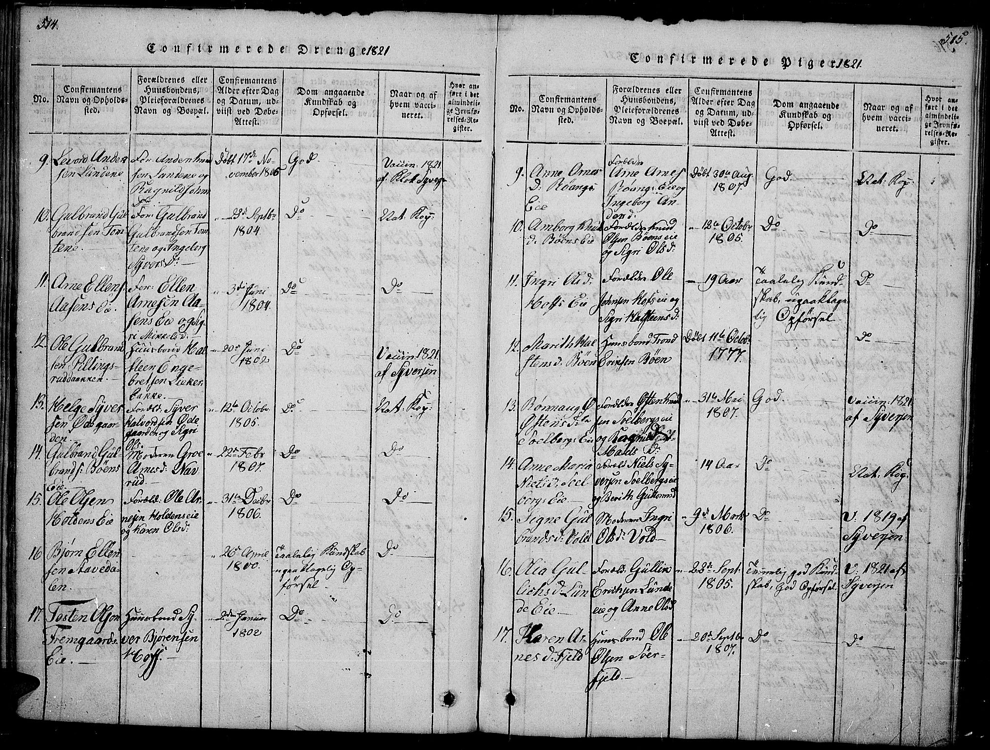 Sør-Aurdal prestekontor, SAH/PREST-128/H/Ha/Haa/L0002: Parish register (official) no. 2, 1815-1840, p. 514-515