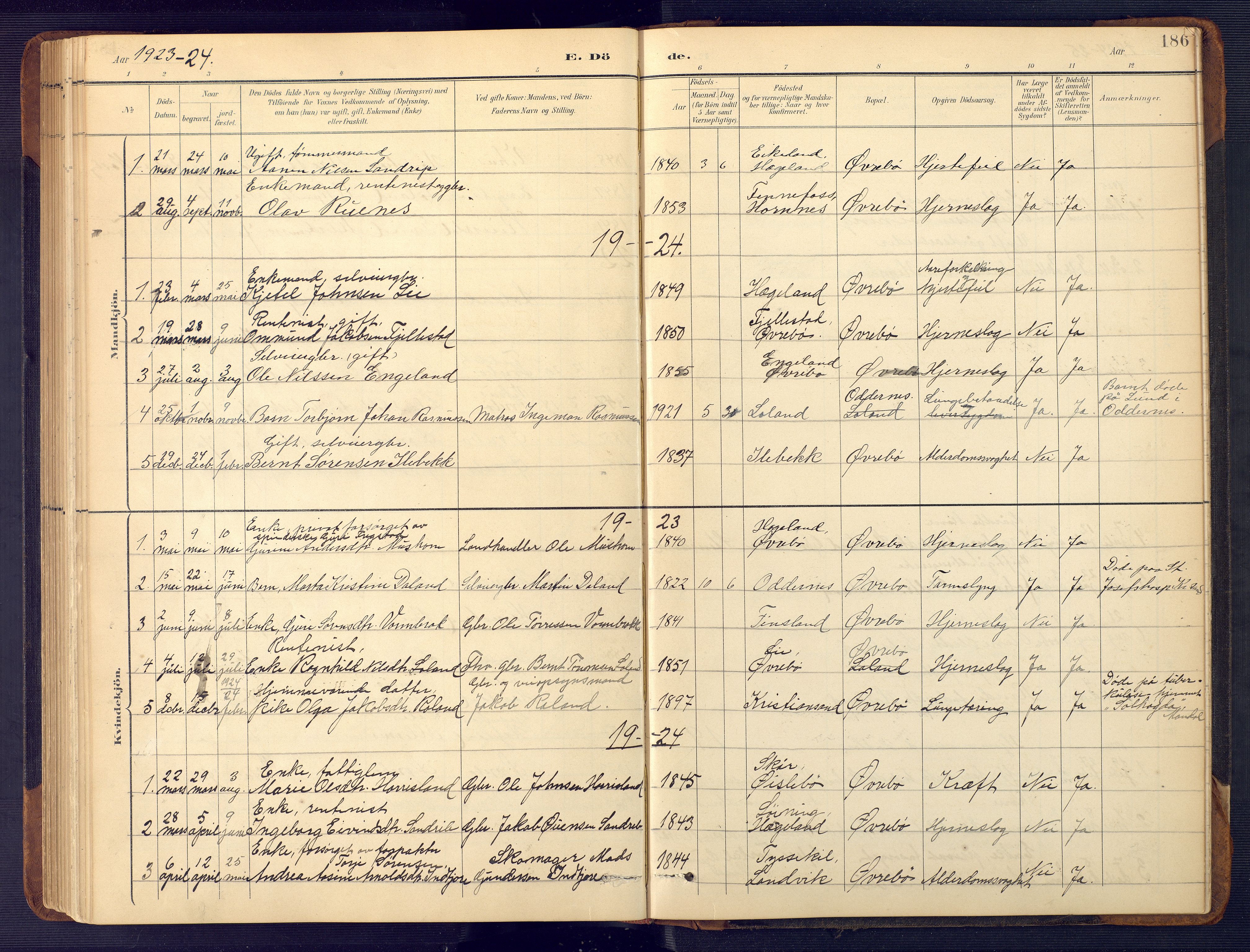 Vennesla sokneprestkontor, SAK/1111-0045/Fb/Fbc/L0003: Parish register (copy) no. B 3, 1895-1946, p. 186