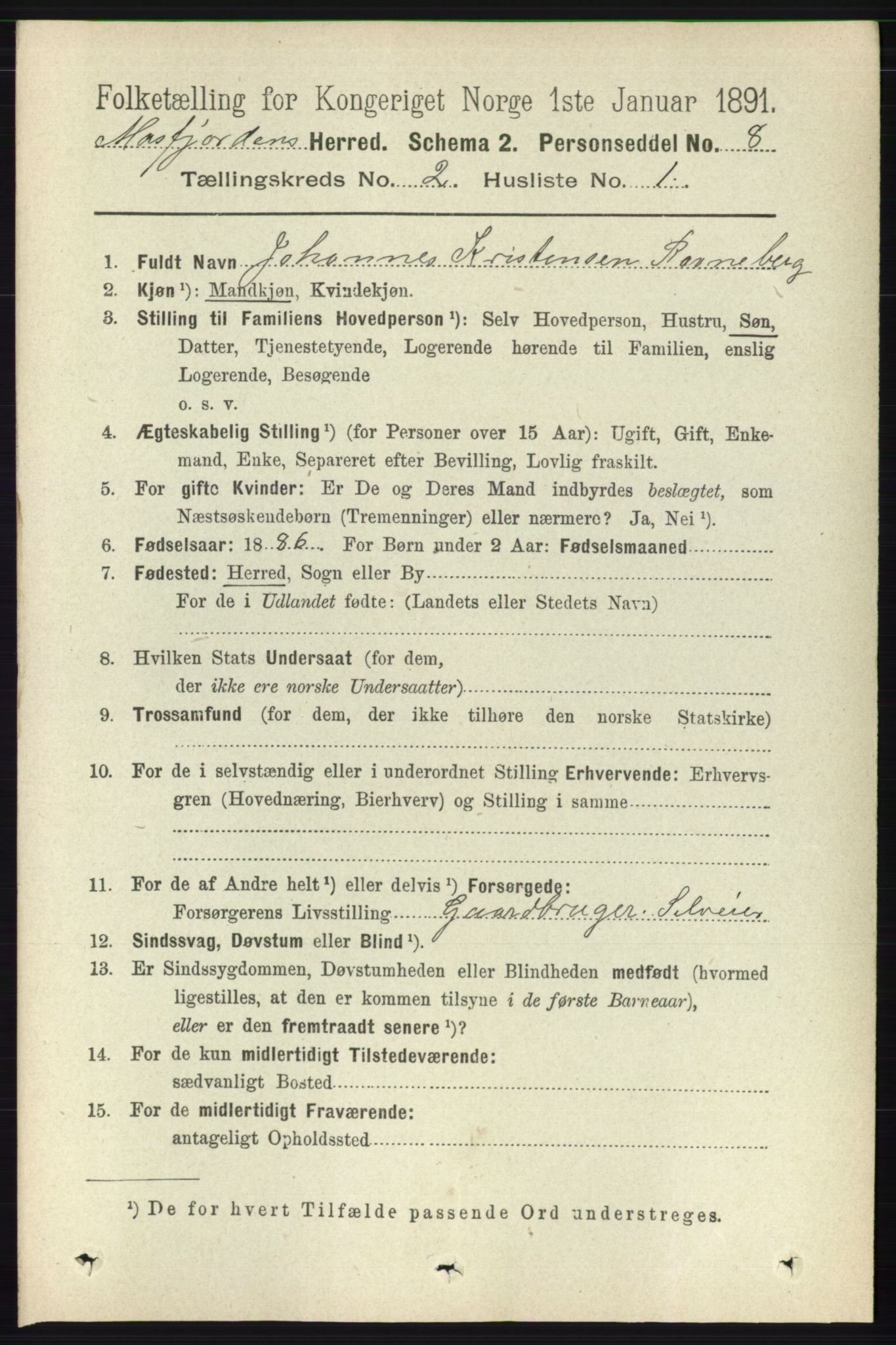 RA, 1891 census for 1266 Masfjorden, 1891, p. 198