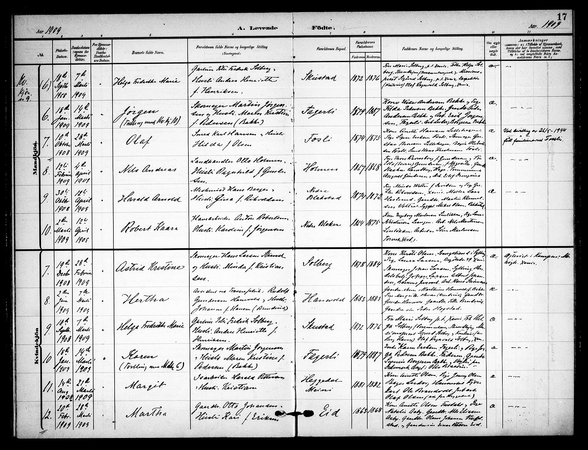 Asker prestekontor Kirkebøker, AV/SAO-A-10256a/F/Fa/L0017: Parish register (official) no. I 17, 1907-1915, p. 17