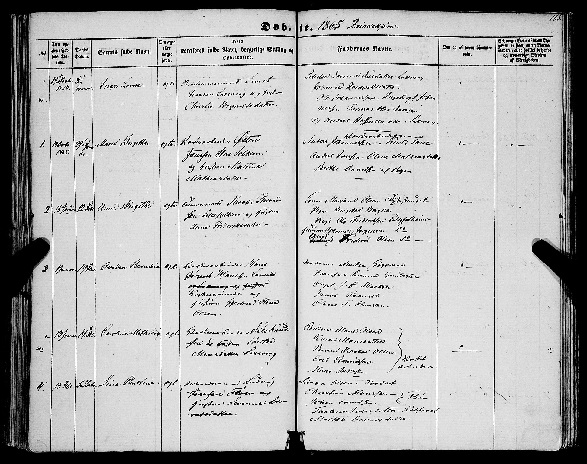 St. Jørgens hospital og Årstad sokneprestembete, AV/SAB-A-99934: Parish register (official) no. A 5, 1857-1869, p. 155