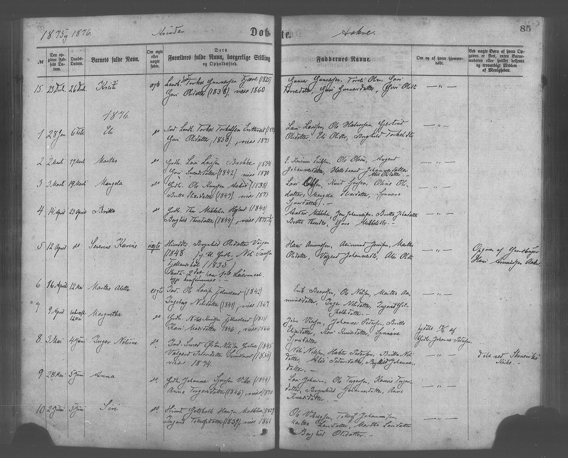 Skånevik sokneprestembete, AV/SAB-A-77801/H/Haa: Parish register (official) no. A 6, 1869-1878, p. 85