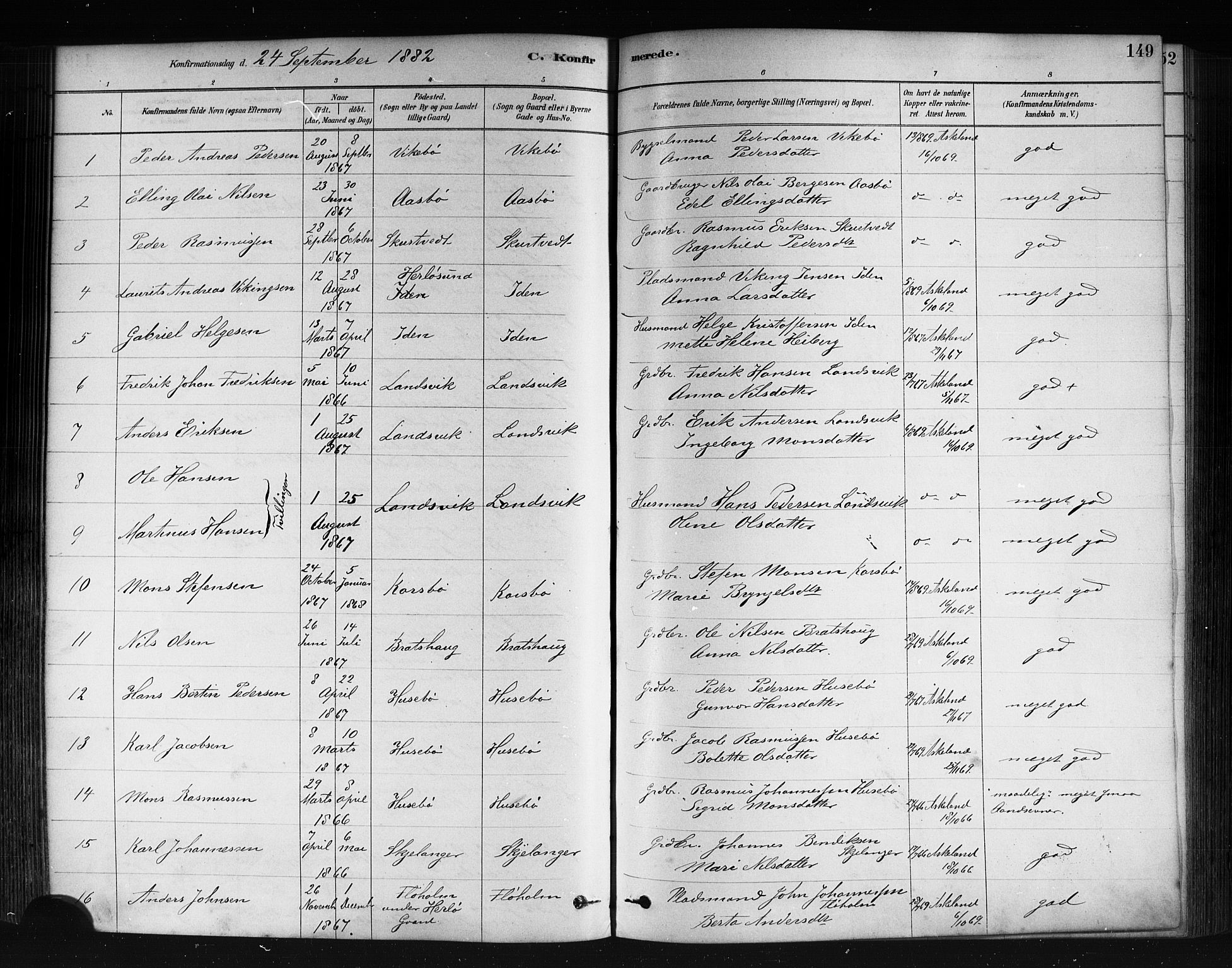 Herdla Sokneprestembete, SAB/A-75701/H/Haa: Parish register (official) no. A 3, 1878-1890, p. 149