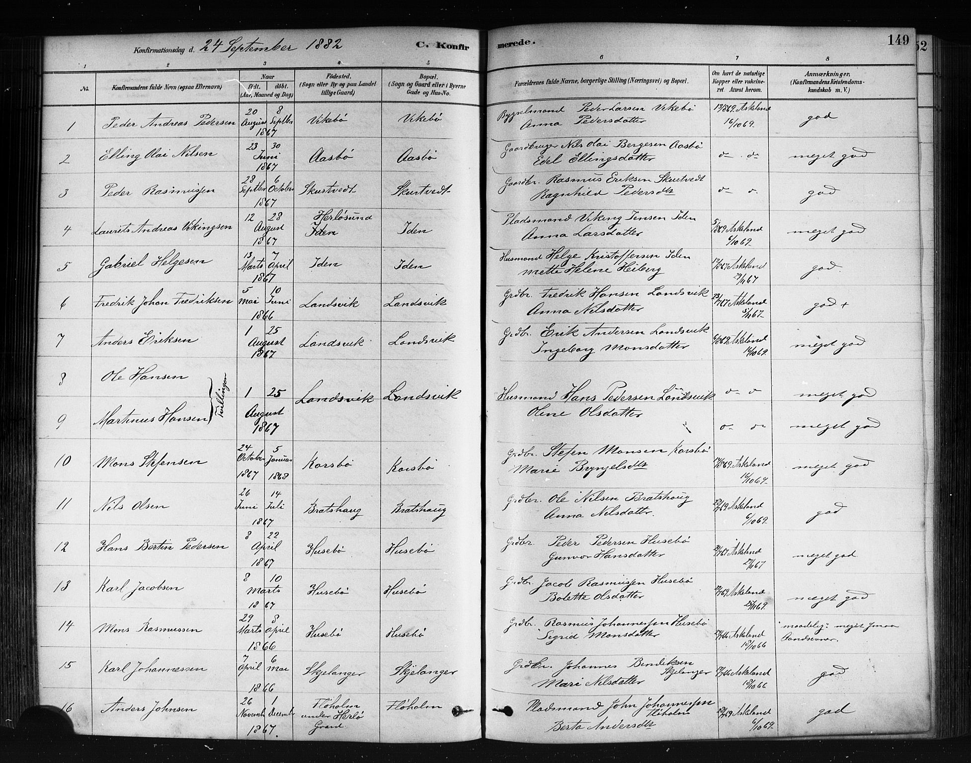 Herdla Sokneprestembete, AV/SAB-A-75701/H/Haa: Parish register (official) no. A 3, 1878-1890, p. 149