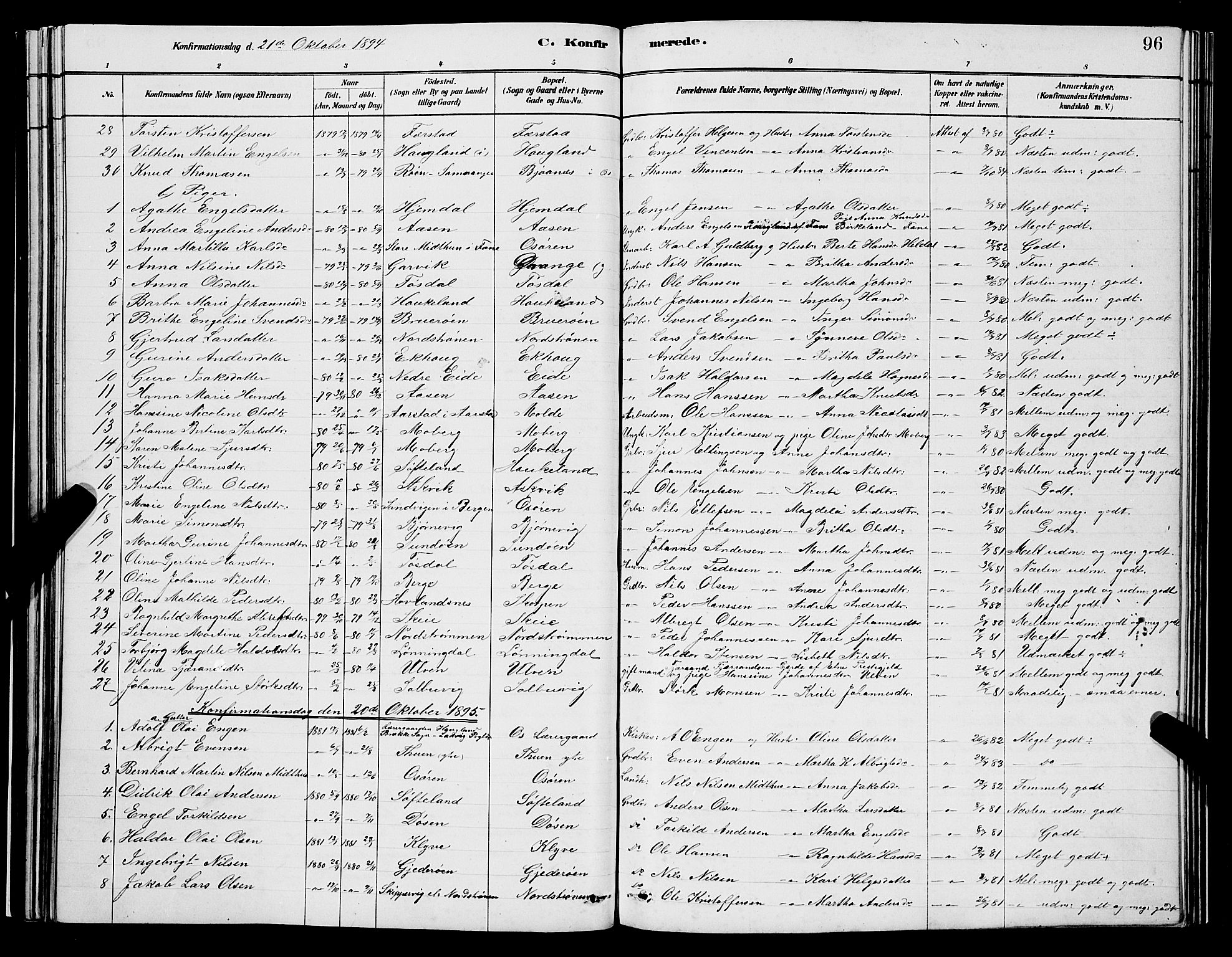 Os sokneprestembete, SAB/A-99929: Parish register (copy) no. A 2, 1880-1896, p. 96