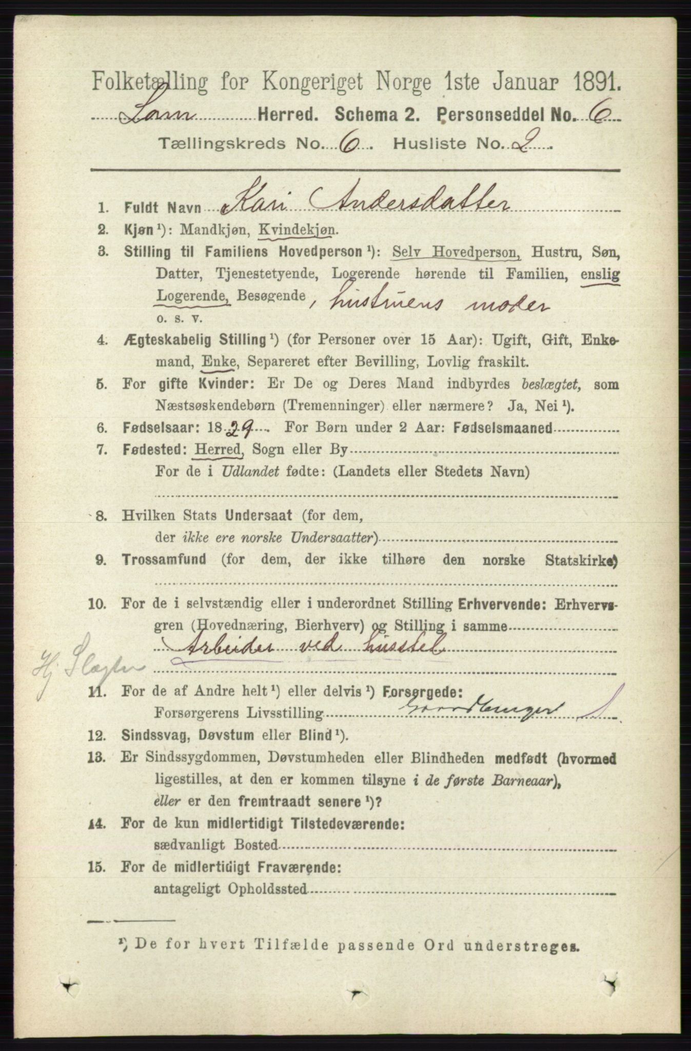 RA, 1891 census for 0514 Lom, 1891, p. 2381