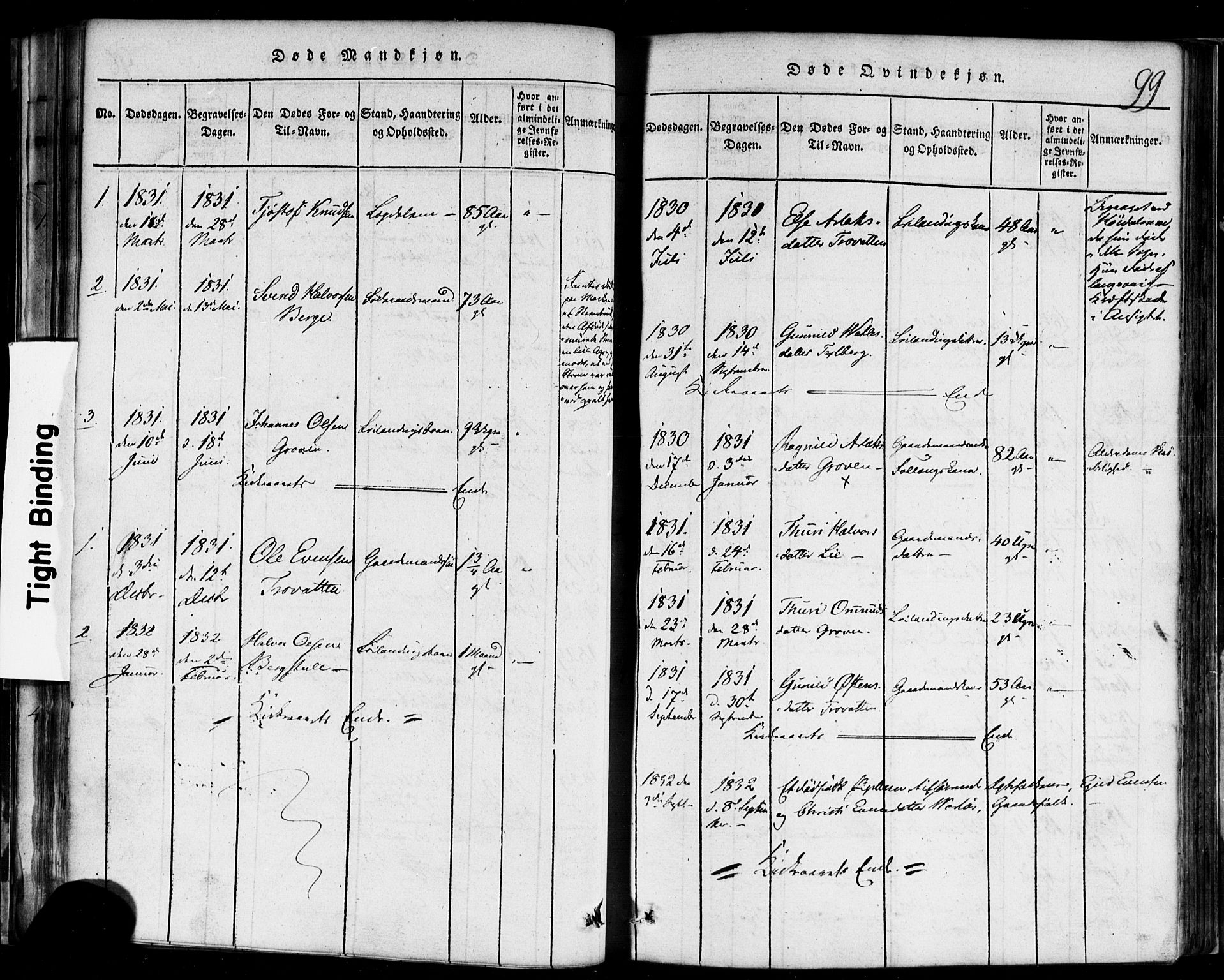 Rauland kirkebøker, SAKO/A-292/F/Fa/L0002: Parish register (official) no. 2, 1815-1860, p. 99