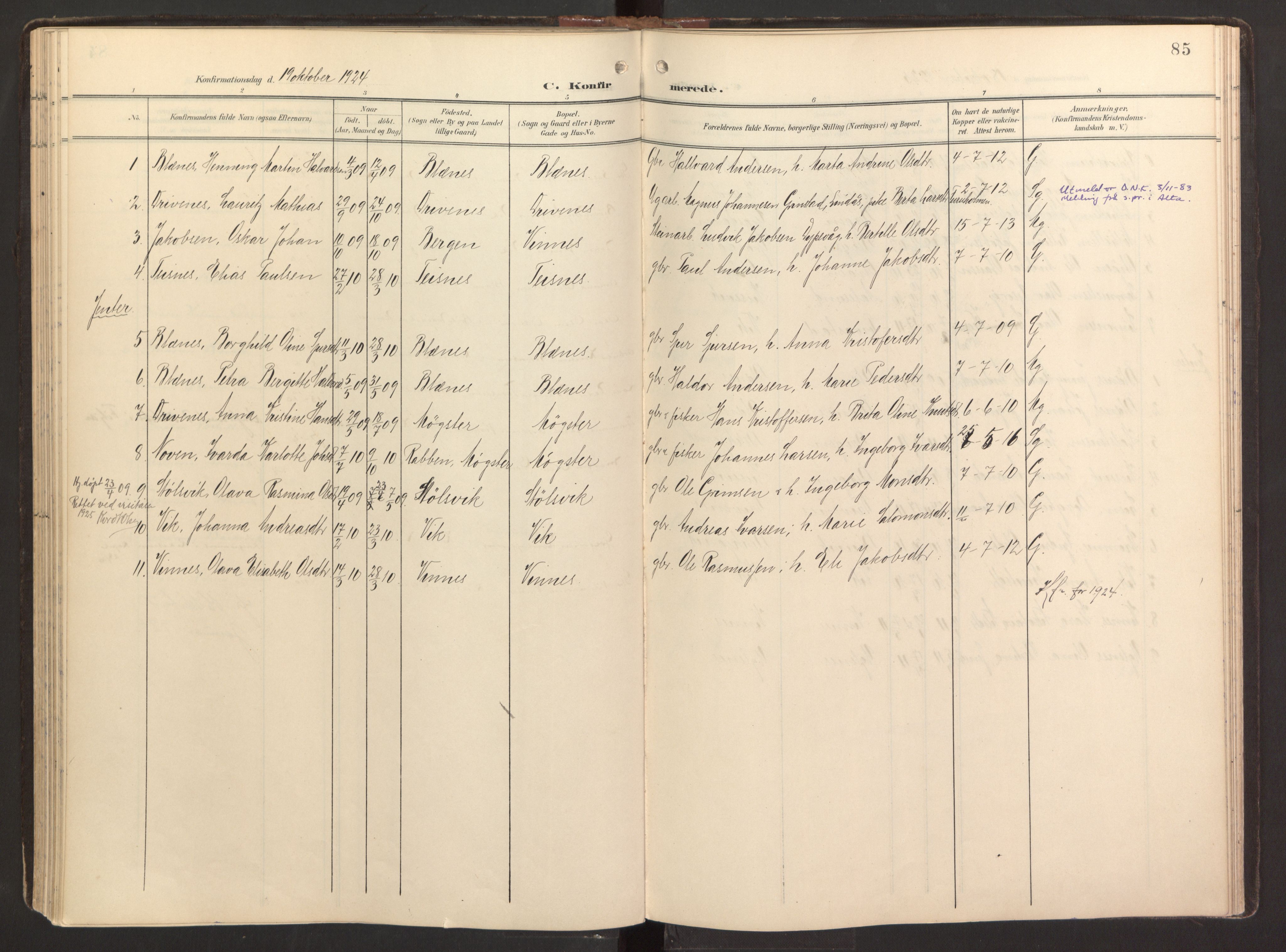Fitjar sokneprestembete, SAB/A-99926: Parish register (official) no. B 1, 1900-1926, p. 85