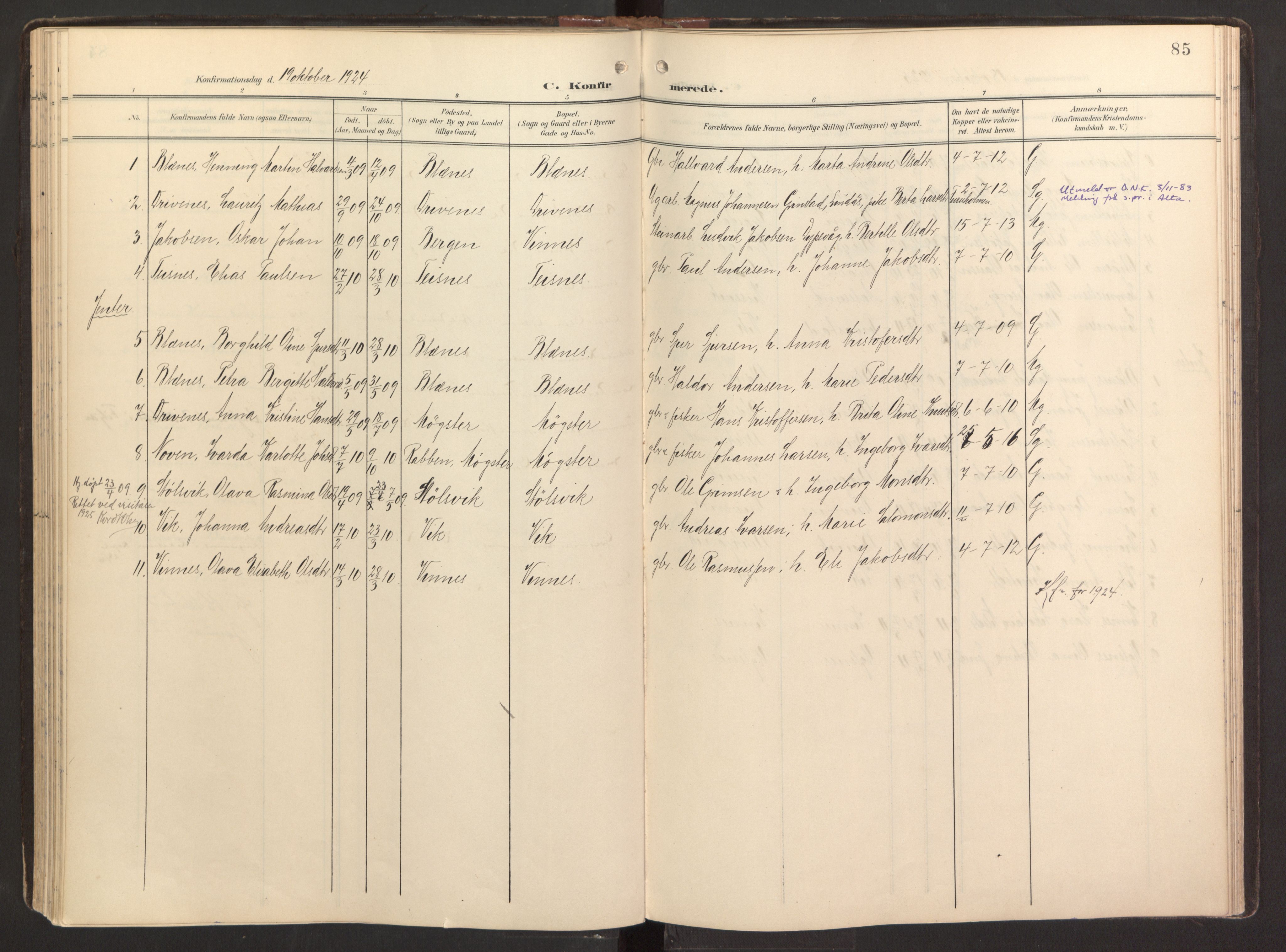 Fitjar sokneprestembete, AV/SAB-A-99926: Parish register (official) no. B 1, 1900-1926, p. 85