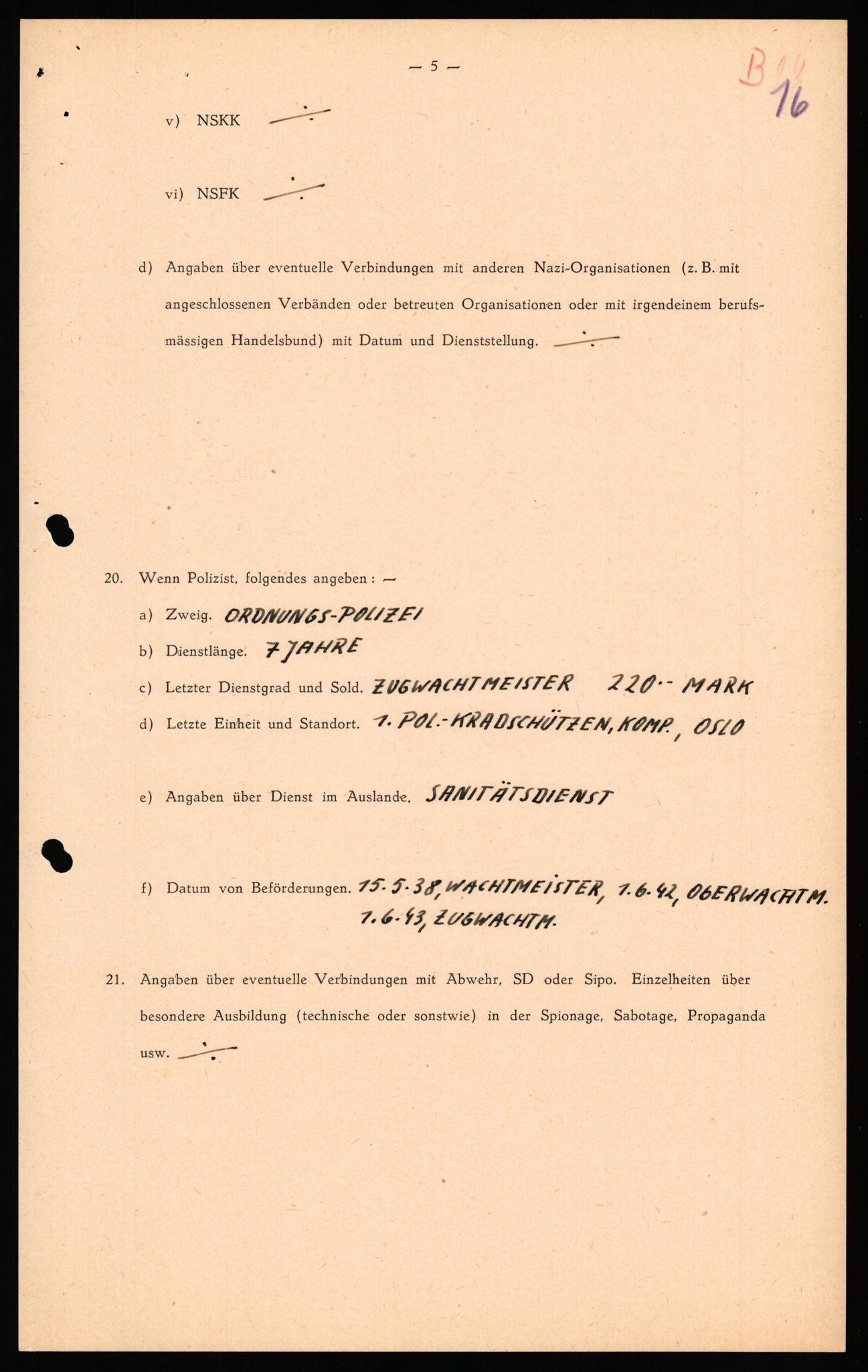 Forsvaret, Forsvarets overkommando II, AV/RA-RAFA-3915/D/Db/L0038: CI Questionaires. Tyske okkupasjonsstyrker i Norge. Østerrikere., 1945-1946, p. 128