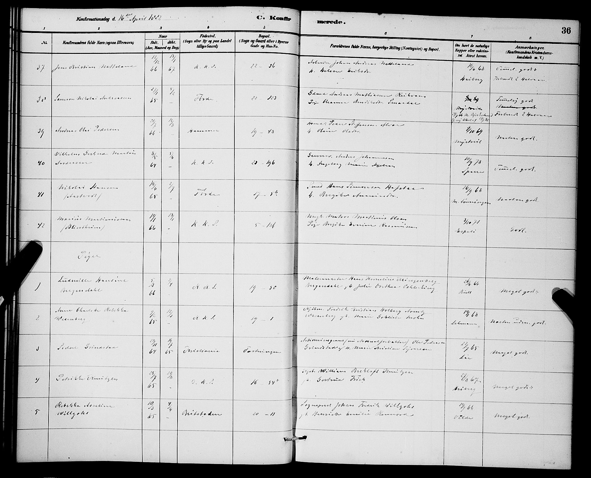 Korskirken sokneprestembete, AV/SAB-A-76101/H/Hab: Parish register (copy) no. C 3, 1880-1892, p. 36