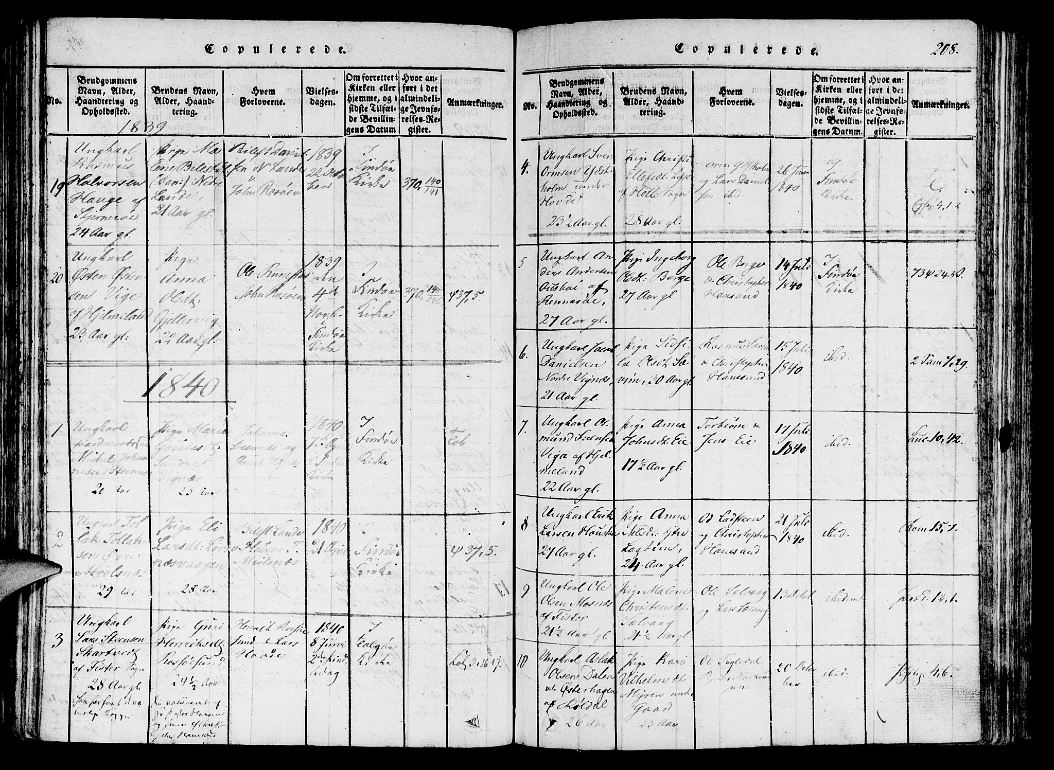 Finnøy sokneprestkontor, SAST/A-101825/H/Ha/Haa/L0006: Parish register (official) no. A 6, 1816-1846, p. 208