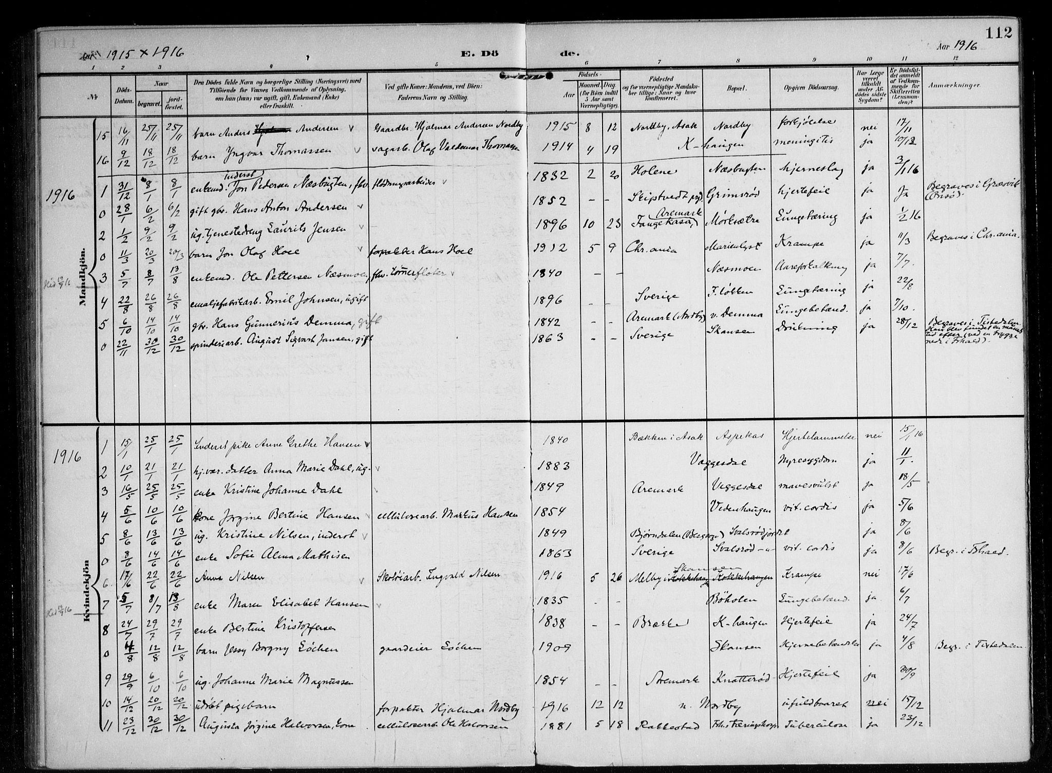 Berg prestekontor Kirkebøker, SAO/A-10902/F/Fb/L0003: Parish register (official) no. II 3, 1903-1919, p. 112