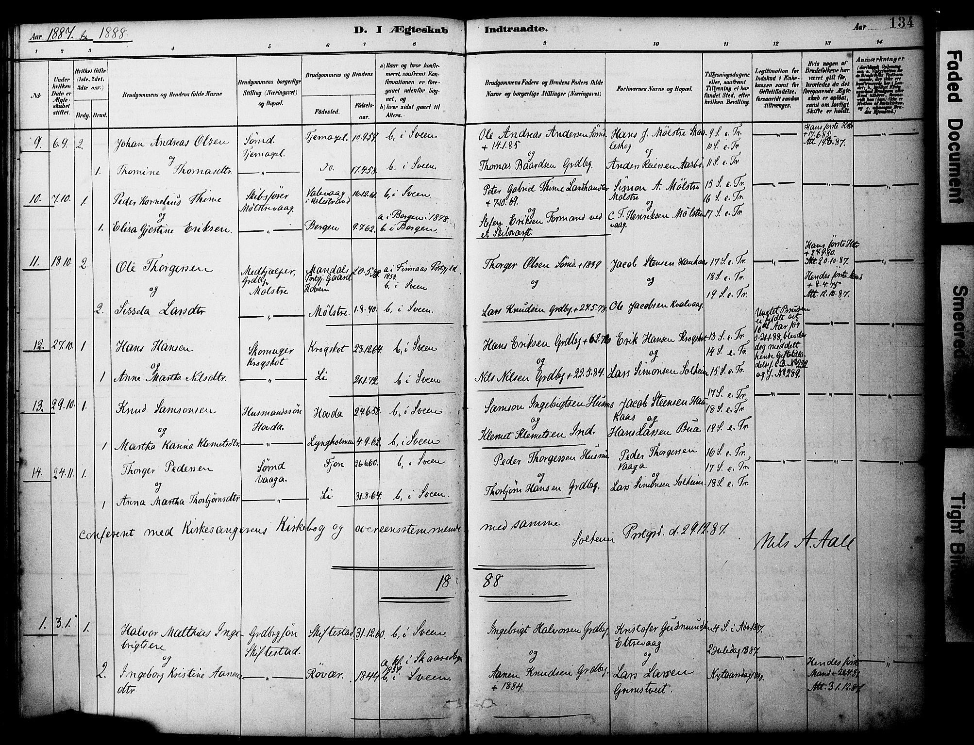 Sveio Sokneprestembete, AV/SAB-A-78501/H/Haa: Parish register (official) no. B 2, 1883-1894, p. 134