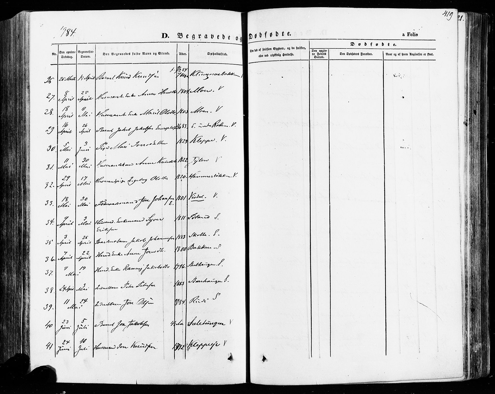 Vågå prestekontor, AV/SAH-PREST-076/H/Ha/Haa/L0007: Parish register (official) no. 7 /1, 1872-1886, p. 419