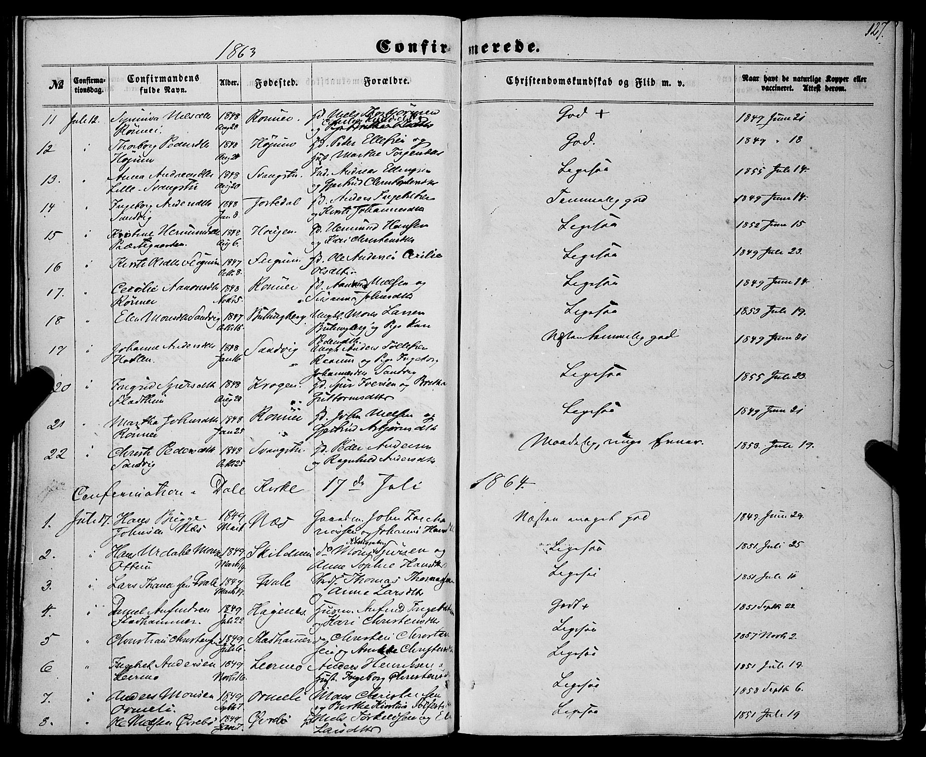 Luster sokneprestembete, AV/SAB-A-81101/H/Haa/Haaa/L0008: Parish register (official) no. A 8, 1860-1870, p. 127