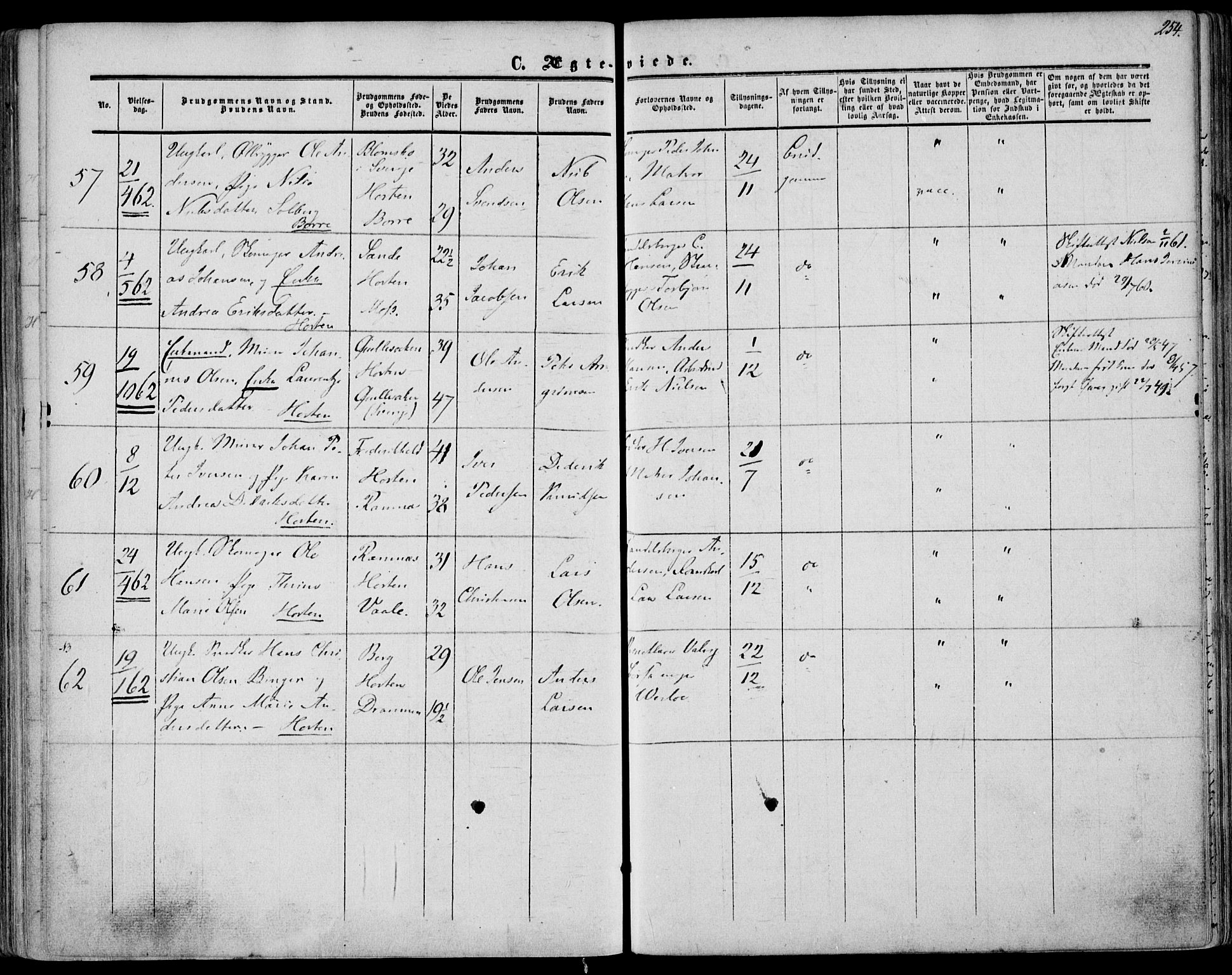 Borre kirkebøker, AV/SAKO-A-338/F/Fa/L0006: Parish register (official) no. I 6, 1852-1862, p. 254