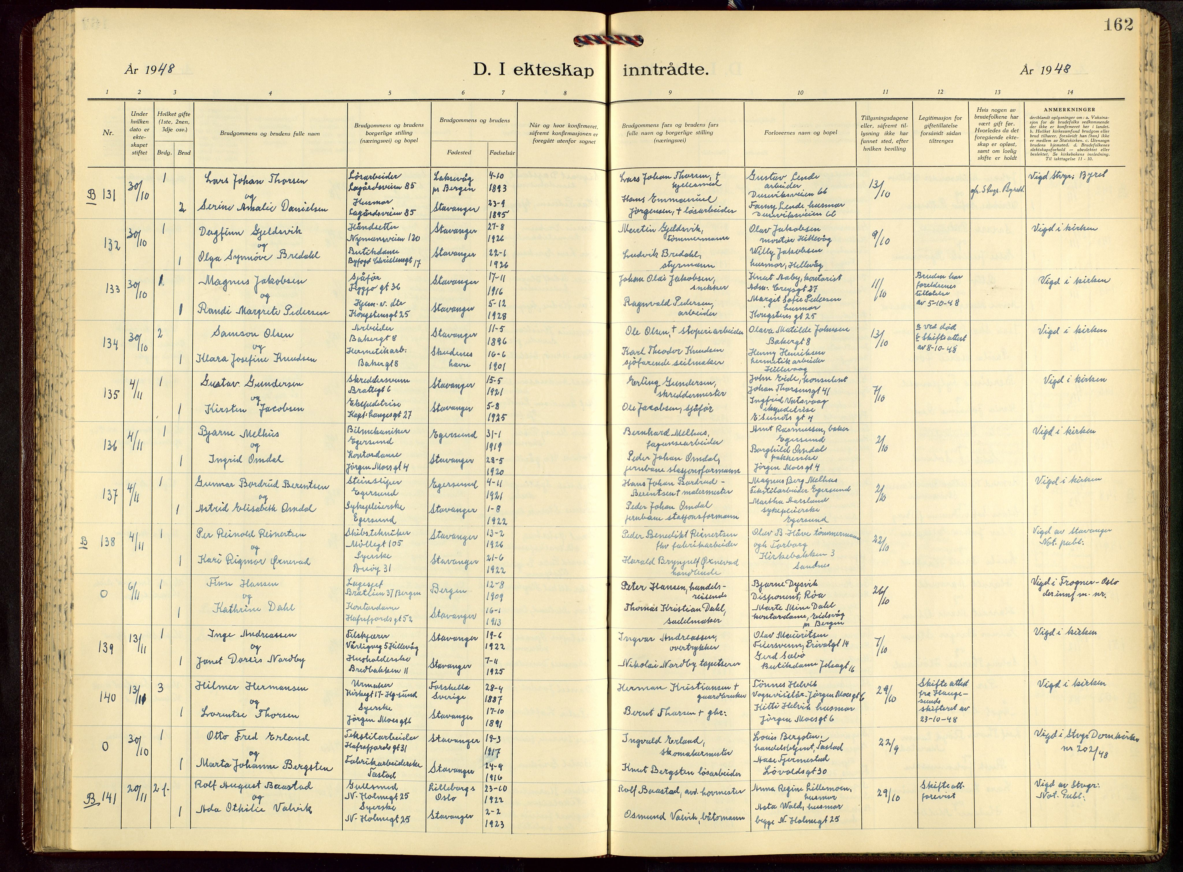 St. Petri sokneprestkontor, AV/SAST-A-101813/001/30/30BB/L0012: Parish register (copy) no. B 12, 1936-1951, p. 162