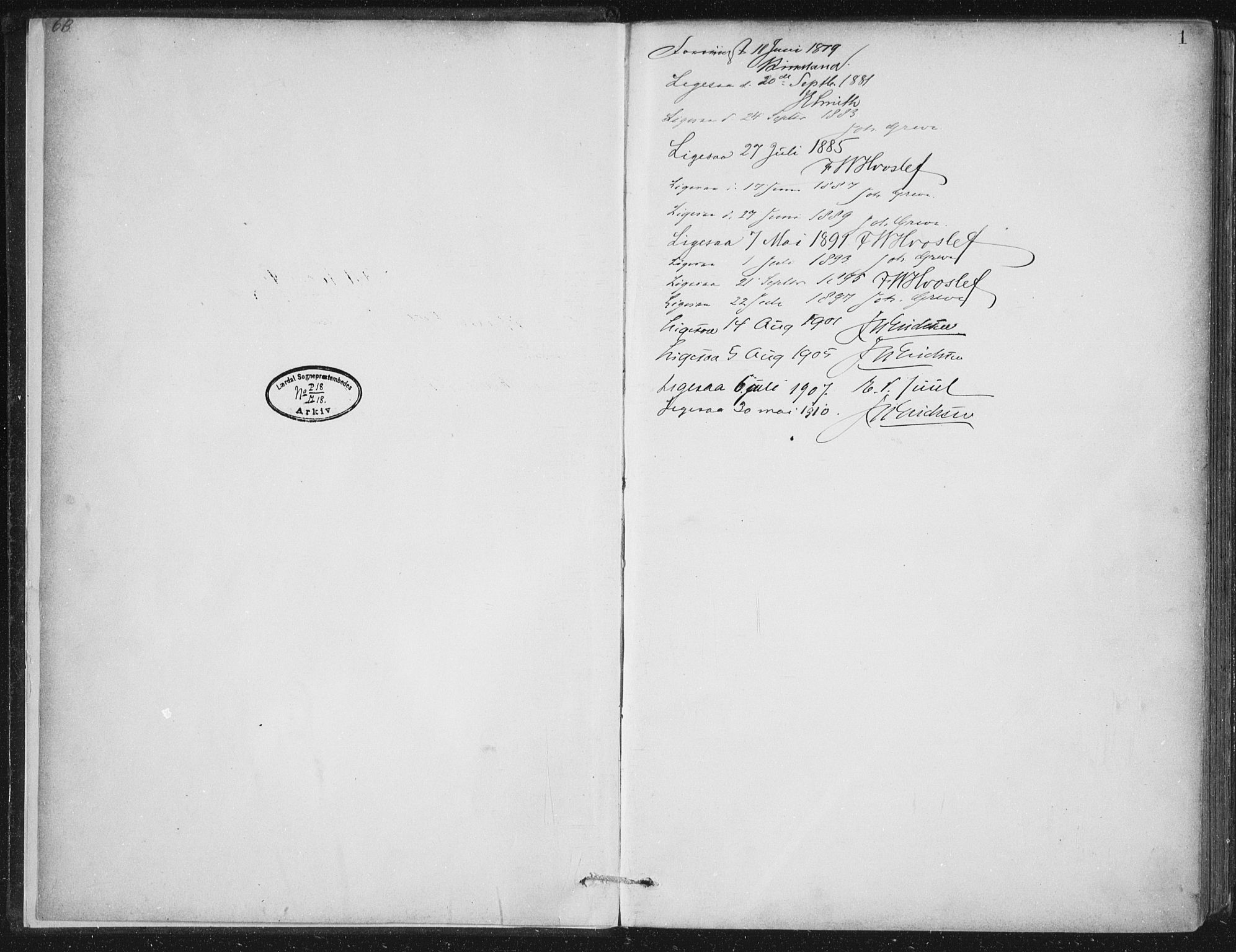 Lærdal sokneprestembete, AV/SAB-A-81201: Parish register (official) no. D  1, 1878-1908, p. 1