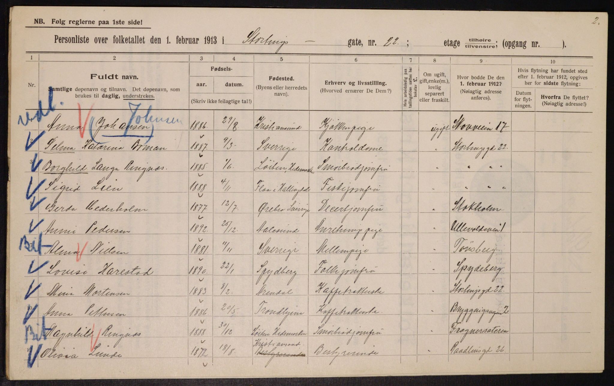 OBA, Municipal Census 1913 for Kristiania, 1913, p. 103668