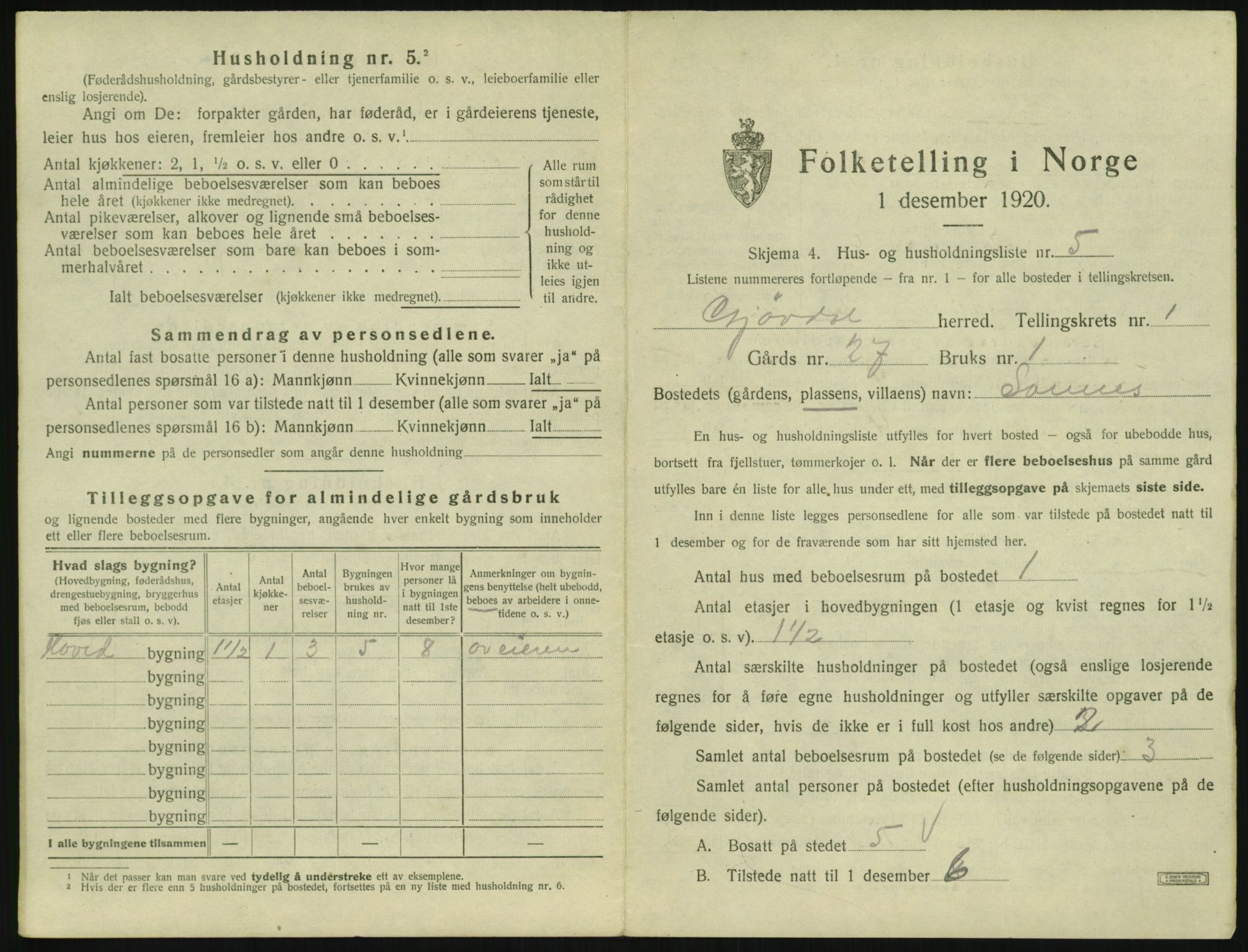 SAK, 1920 census for Gjøvdal, 1920, p. 30