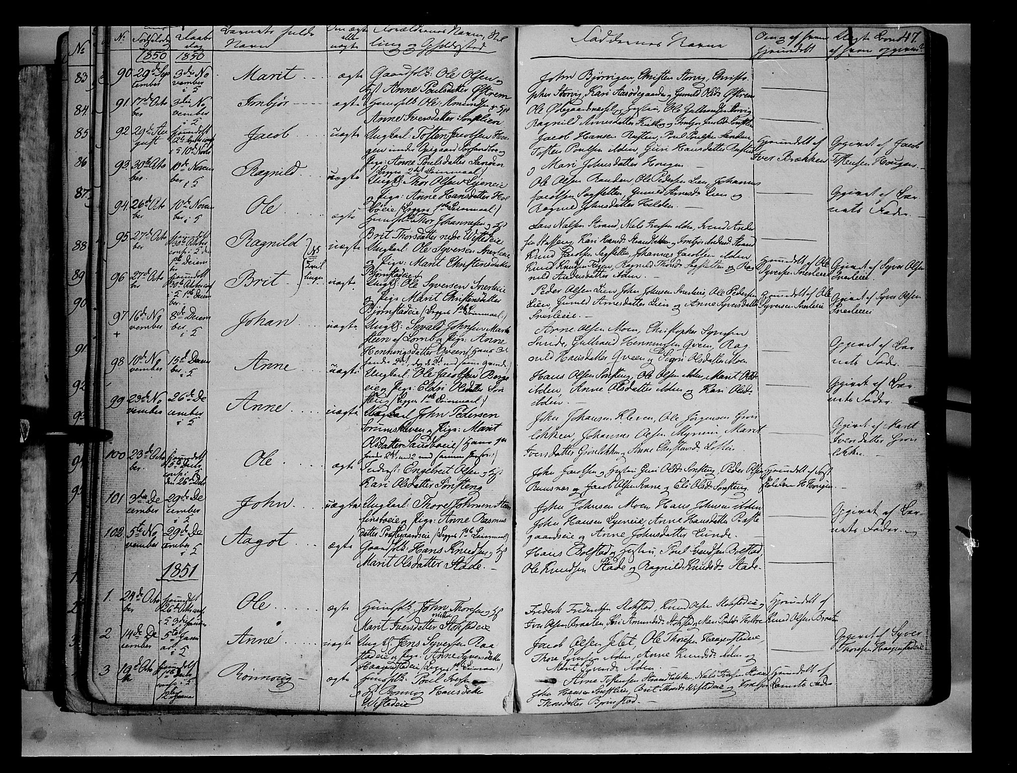 Vågå prestekontor, AV/SAH-PREST-076/H/Ha/Haa/L0005: Parish register (official) no. 5 /1, 1842-1856, p. 47