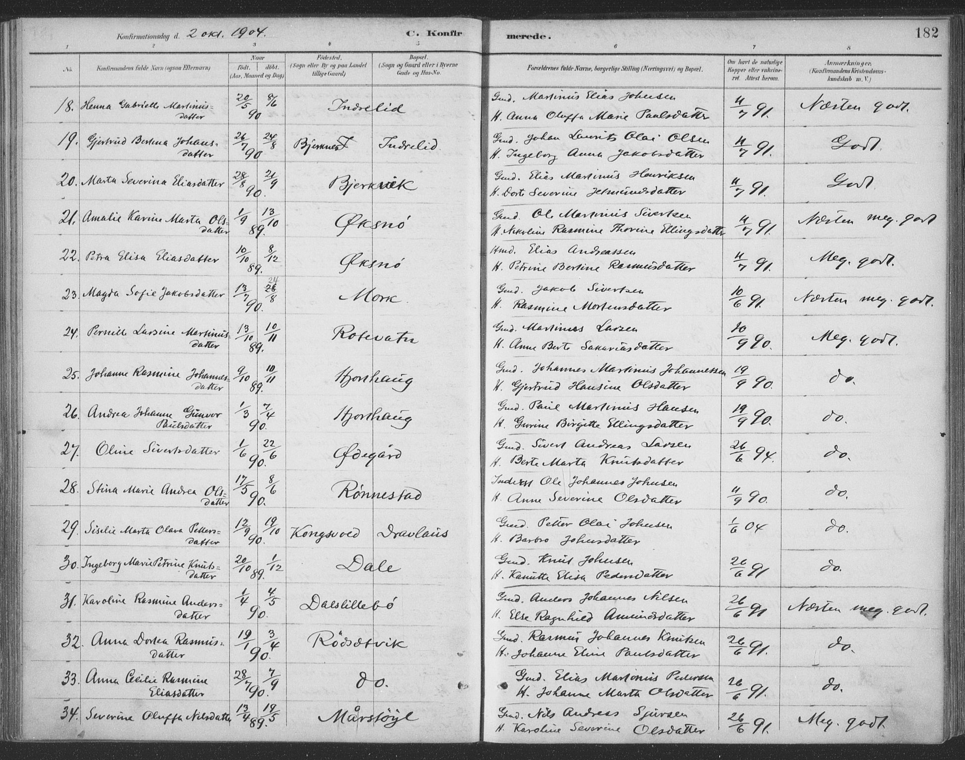 Ministerialprotokoller, klokkerbøker og fødselsregistre - Møre og Romsdal, AV/SAT-A-1454/511/L0142: Parish register (official) no. 511A09, 1891-1905, p. 182