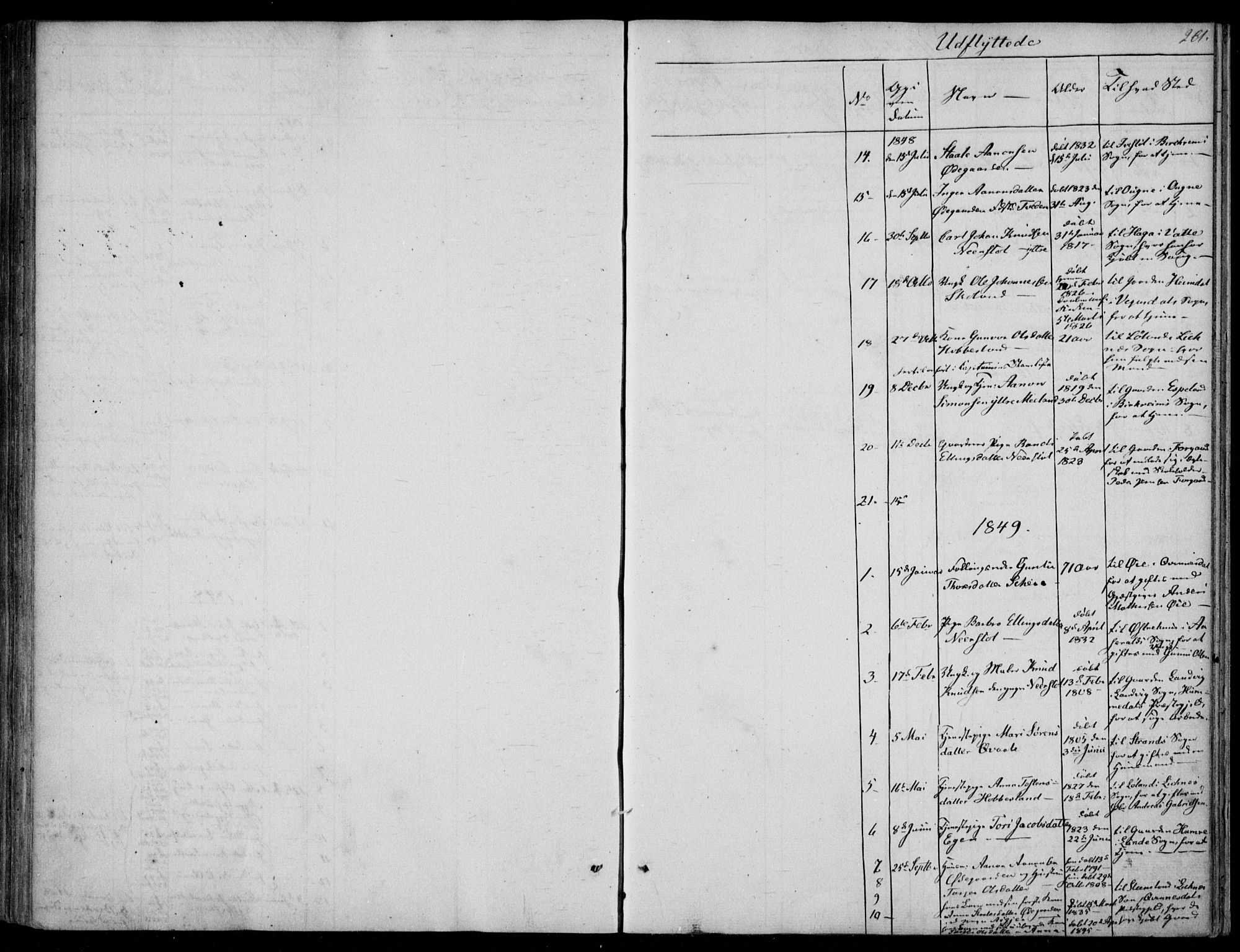 Hægebostad sokneprestkontor, AV/SAK-1111-0024/F/Fa/Fab/L0002: Parish register (official) no. A 2, 1836-1872, p. 261