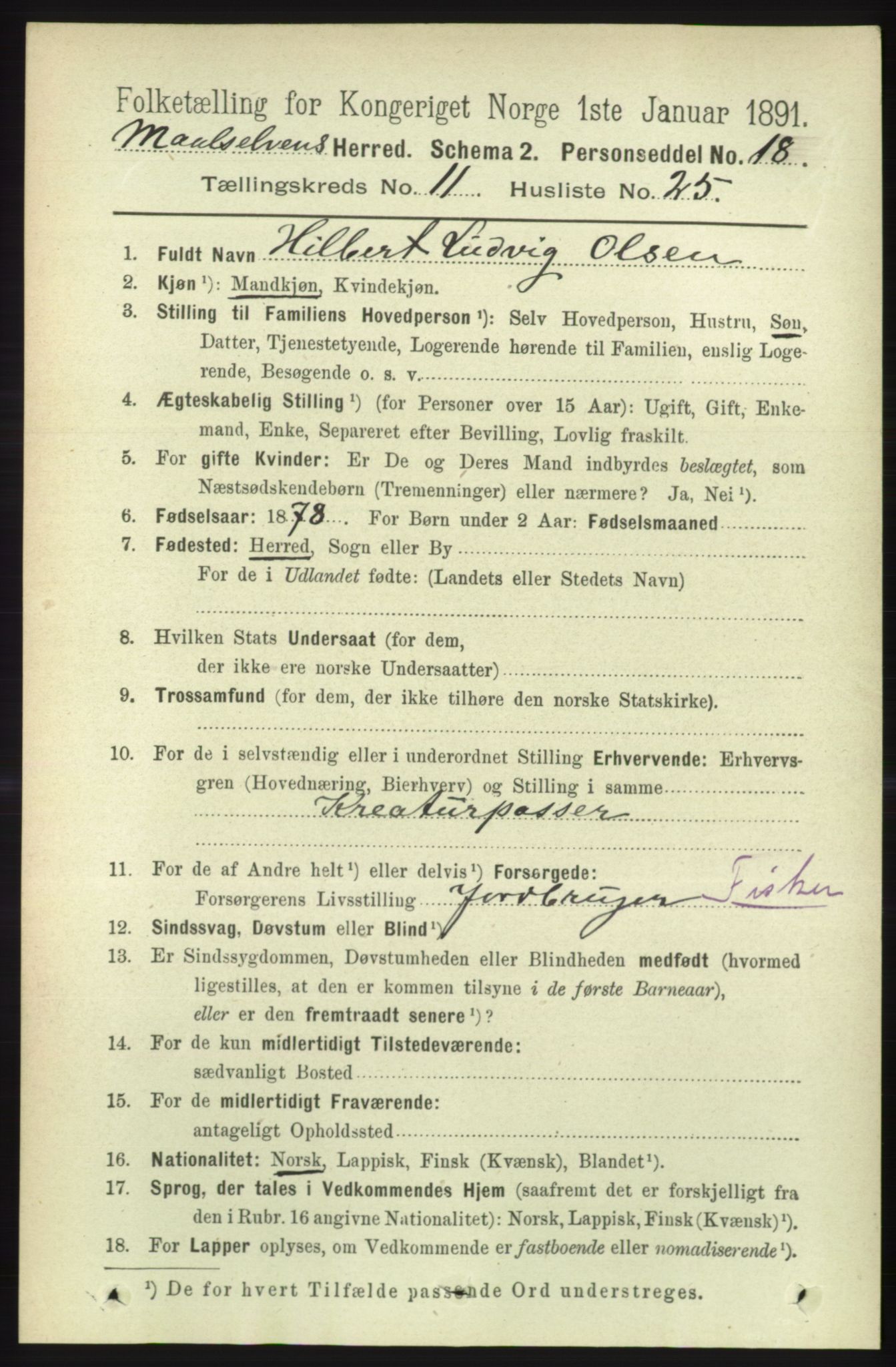 RA, 1891 census for 1924 Målselv, 1891, p. 3446