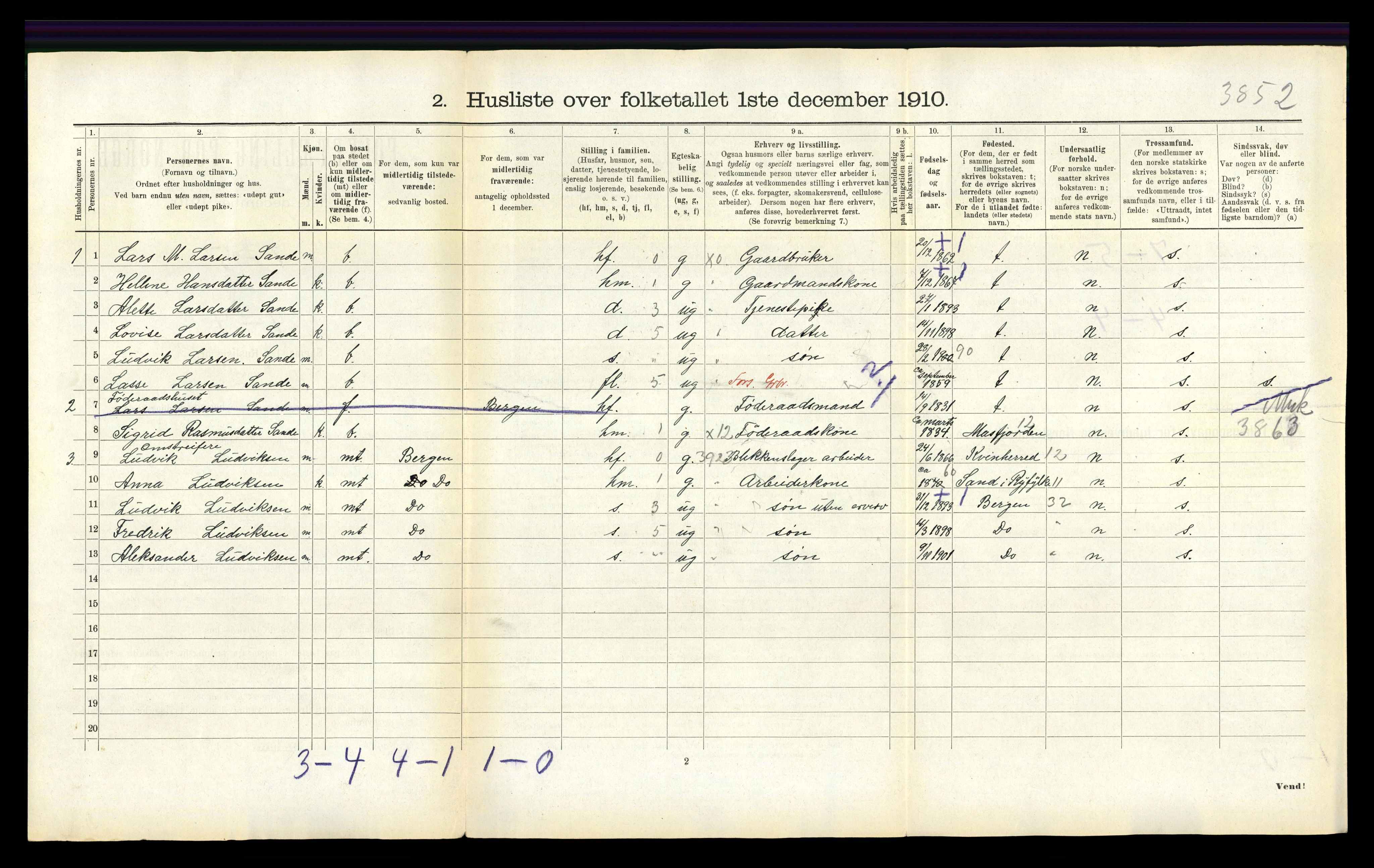 RA, 1910 census for Gulen, 1910, p. 819