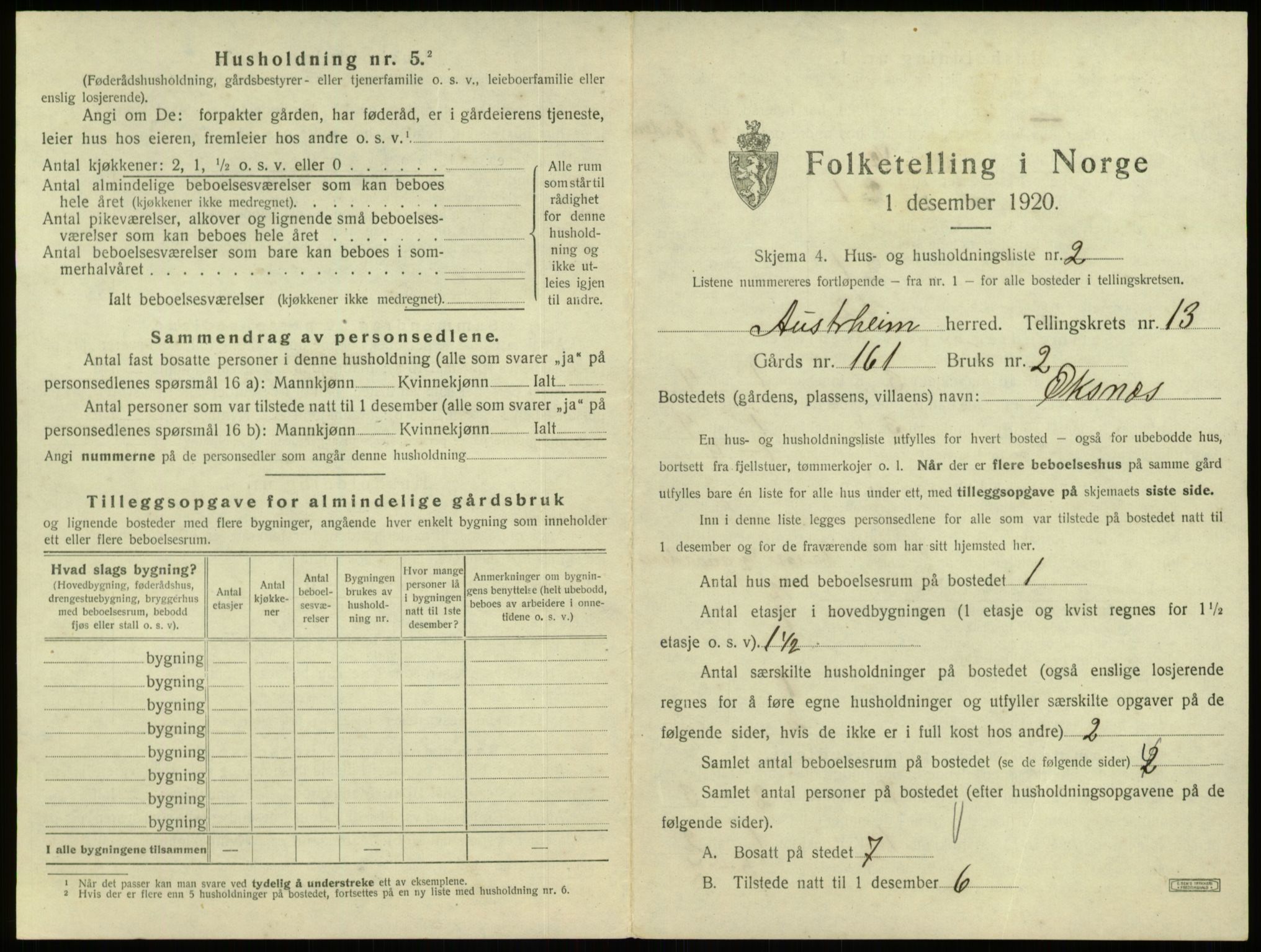 SAB, 1920 census for Austrheim, 1920, p. 623