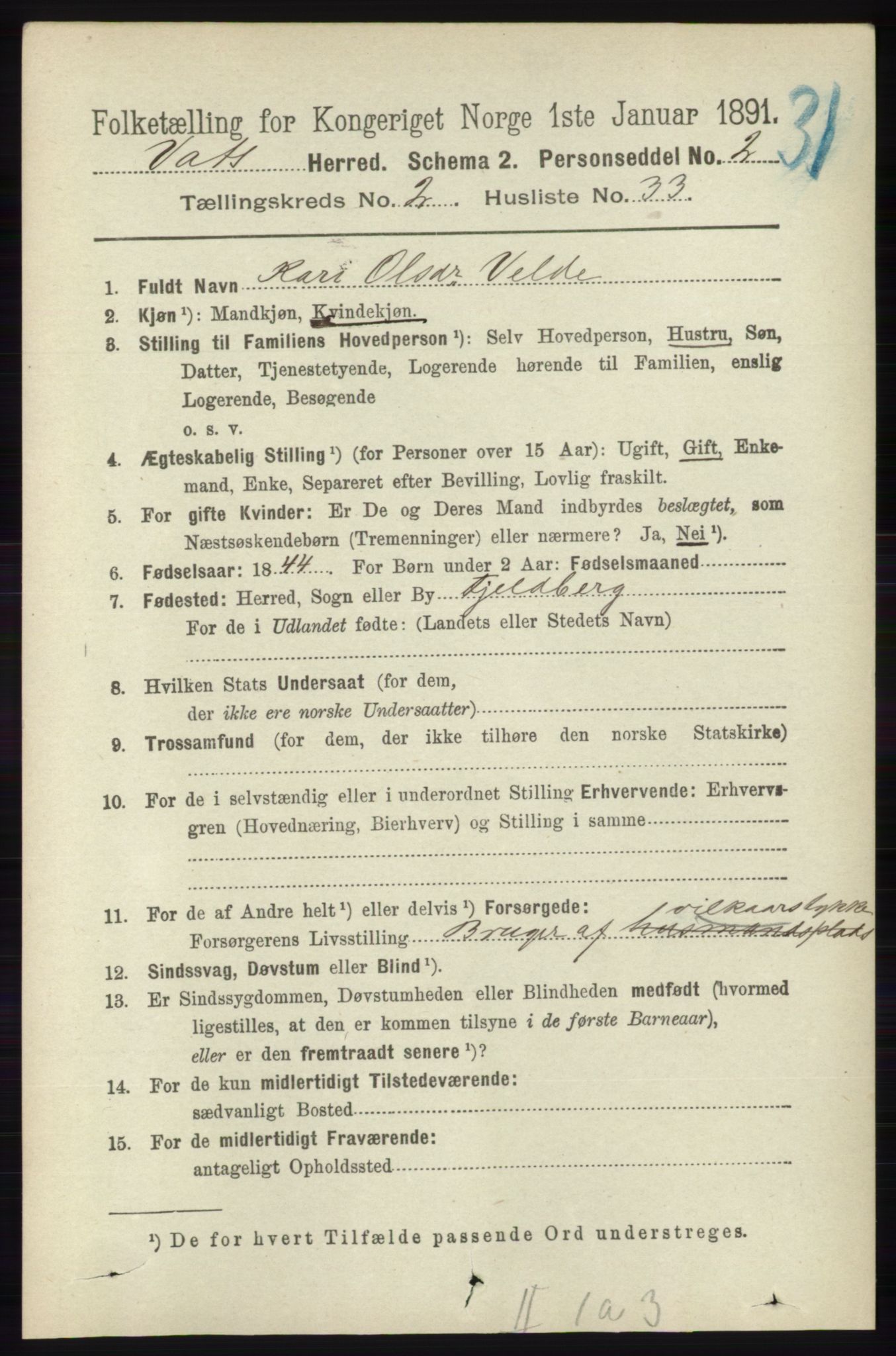 RA, 1891 census for 1155 Vats, 1891, p. 412