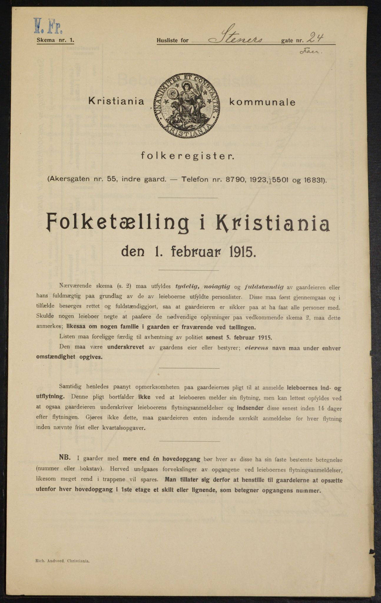 OBA, Municipal Census 1915 for Kristiania, 1915, p. 101485