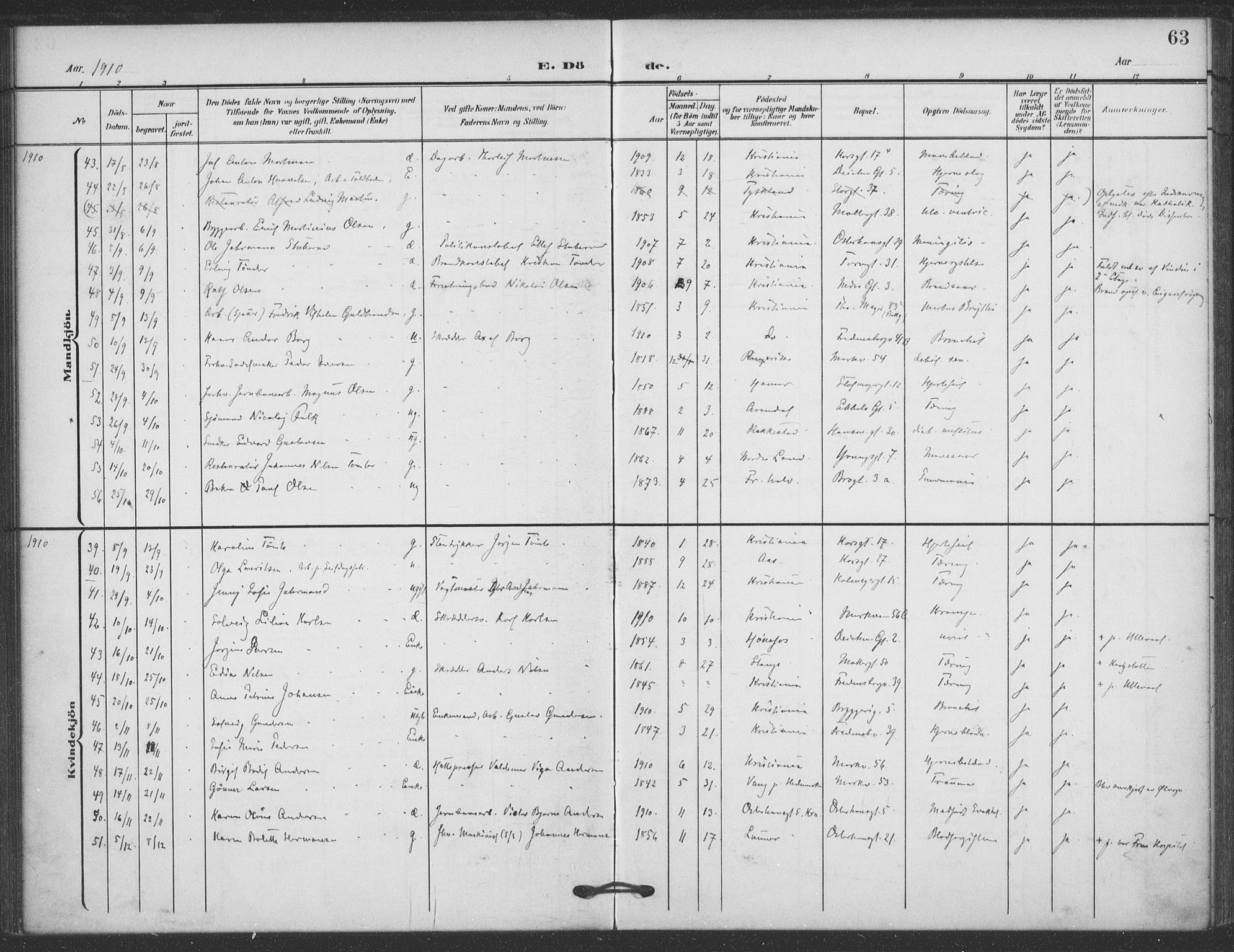 Jakob prestekontor Kirkebøker, SAO/A-10850/F/Fa/L0011: Parish register (official) no. 11, 1906-1920, p. 63