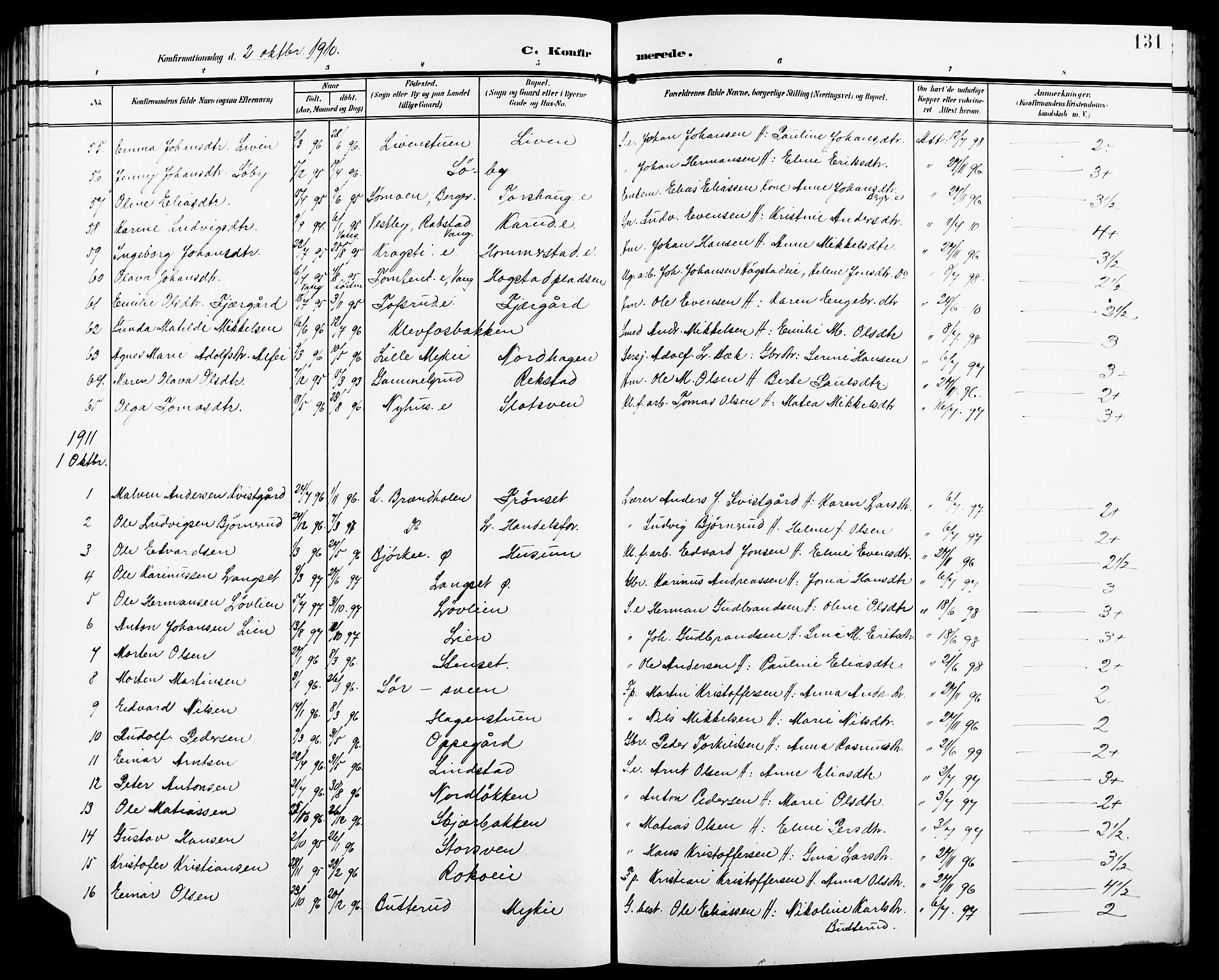 Løten prestekontor, SAH/PREST-022/L/La/L0007: Parish register (copy) no. 7, 1910-1919, p. 131