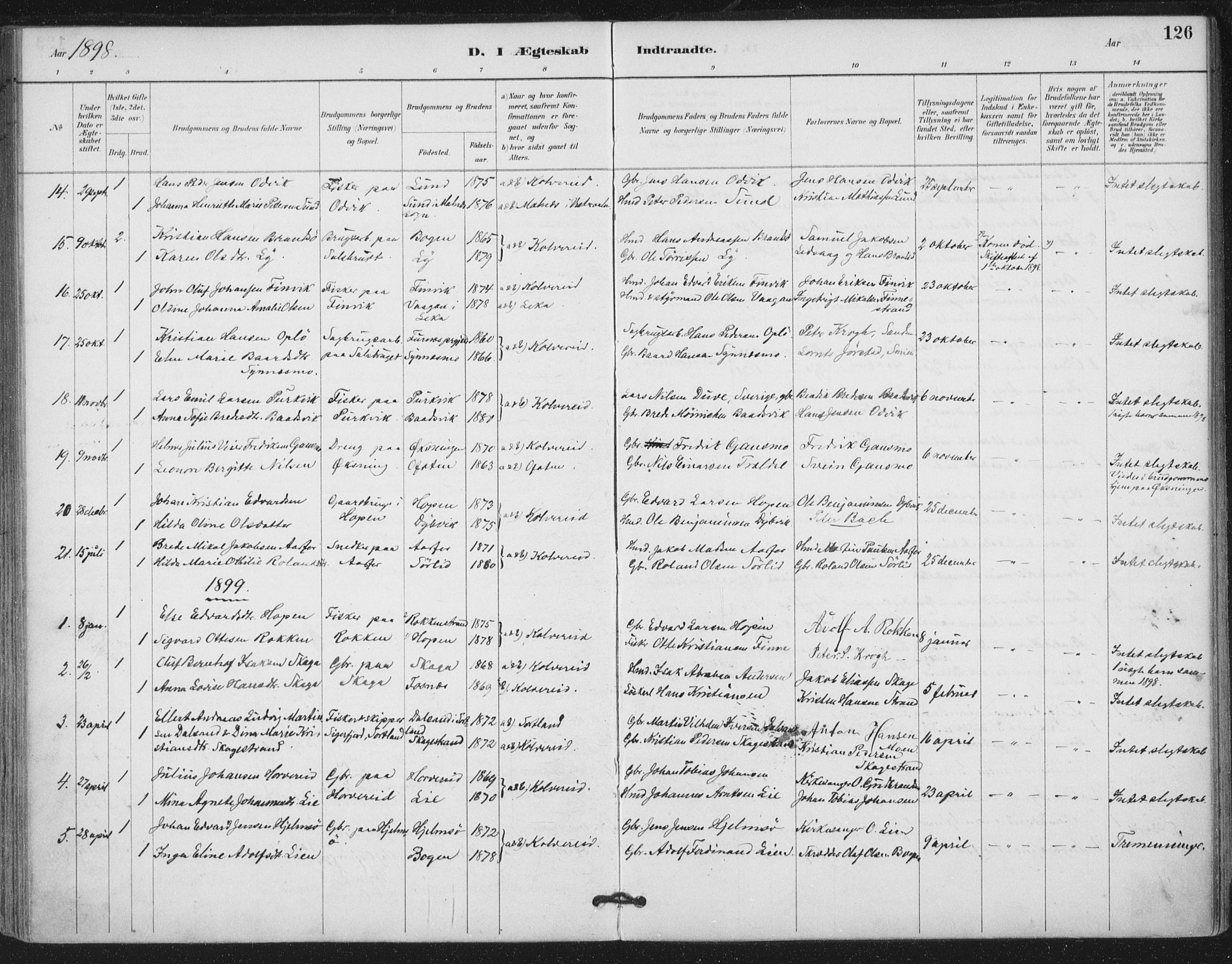 Ministerialprotokoller, klokkerbøker og fødselsregistre - Nord-Trøndelag, SAT/A-1458/780/L0644: Parish register (official) no. 780A08, 1886-1903, p. 126