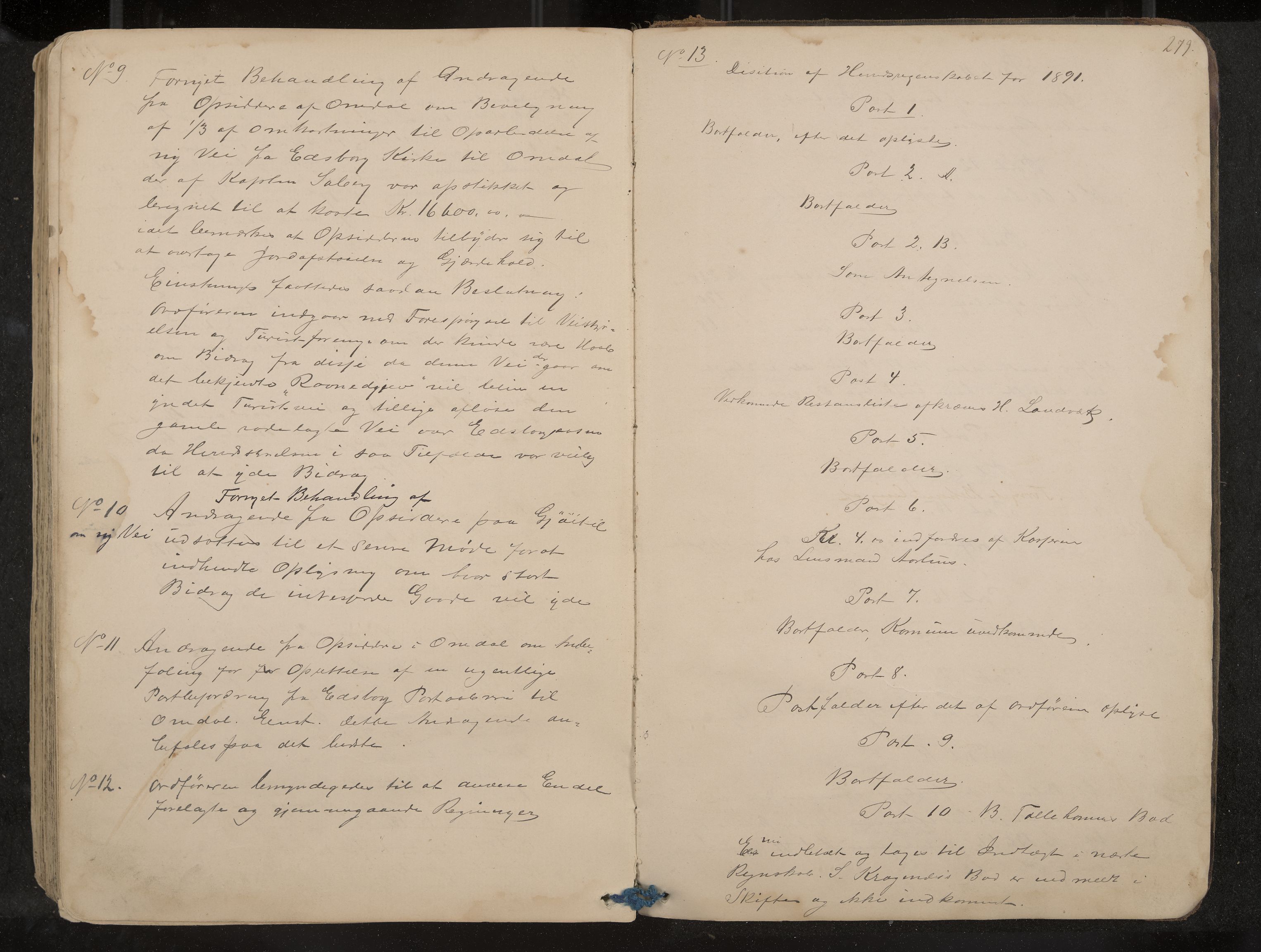 Lårdal formannskap og sentraladministrasjon, IKAK/0833021/A/L0002: Møtebok, 1865-1893, p. 279