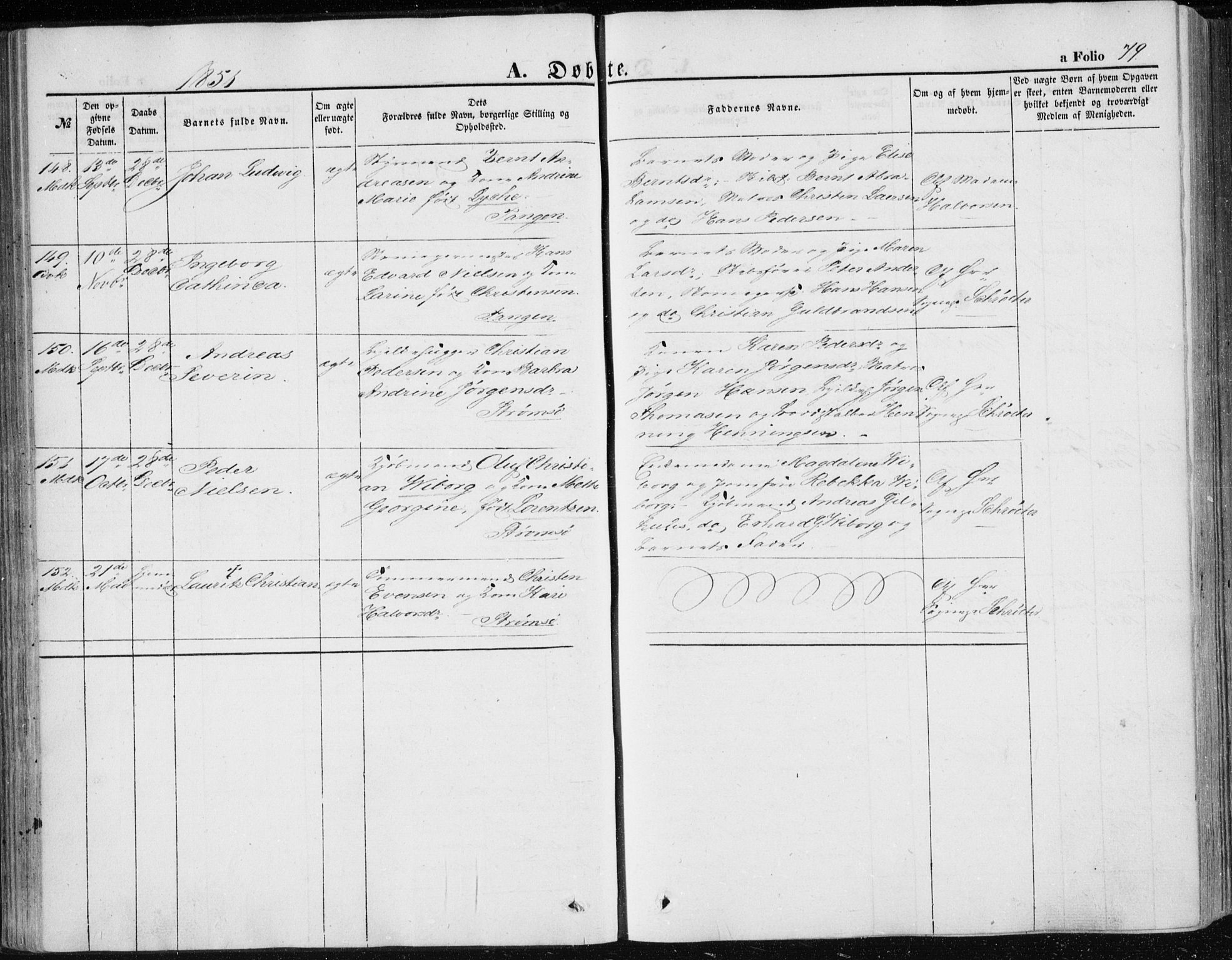 Strømsø kirkebøker, SAKO/A-246/F/Fa/L0014: Parish register (official) no. I 14, 1848-1858, p. 79