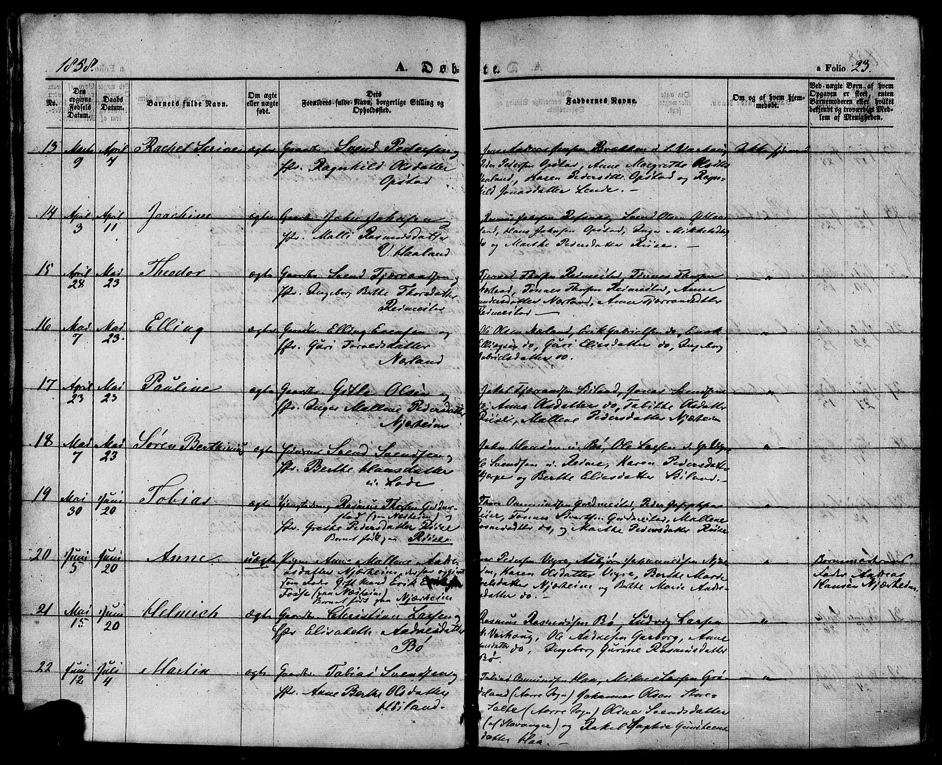 Hå sokneprestkontor, AV/SAST-A-101801/001/30BA/L0008: Parish register (official) no. A 7, 1853-1878, p. 23