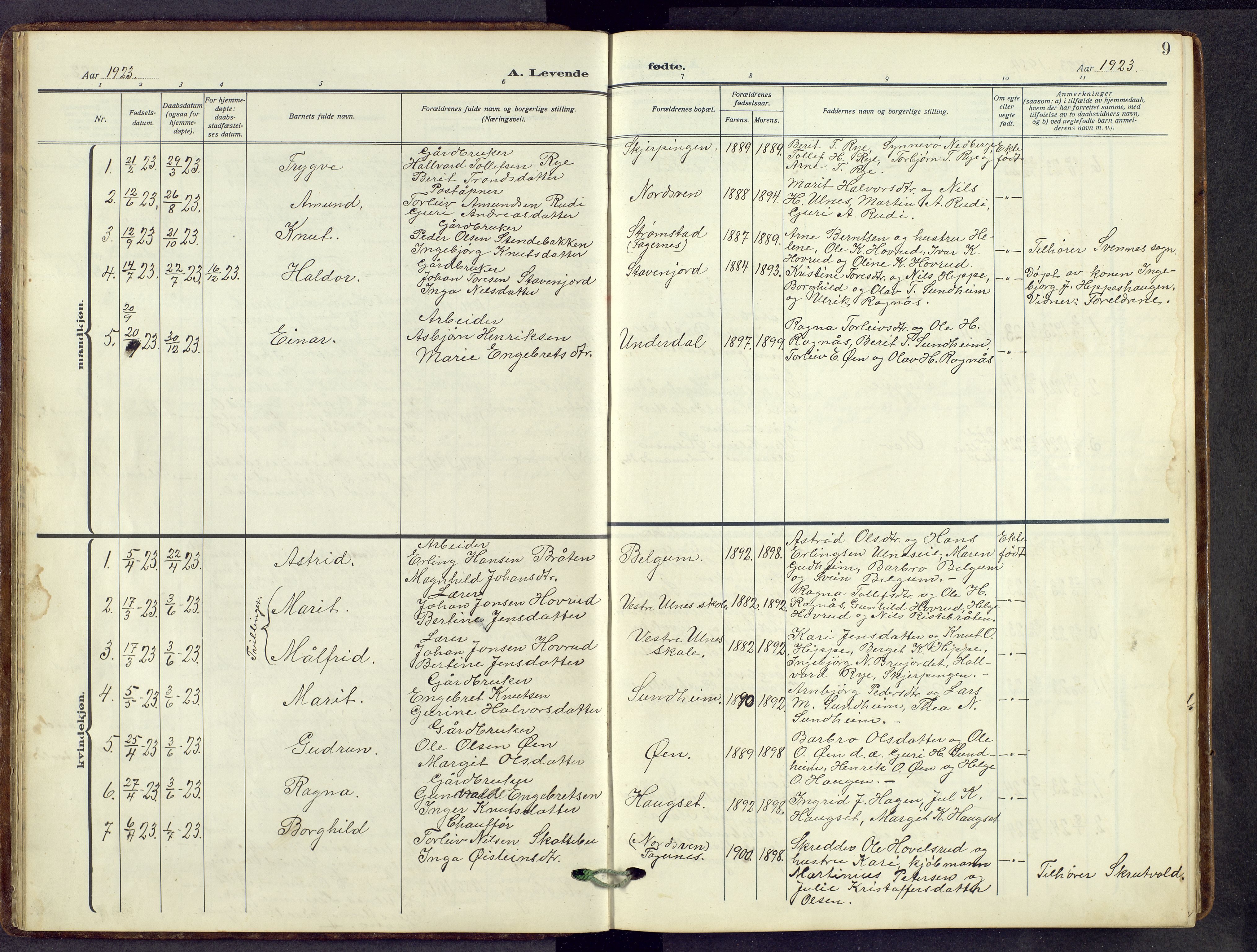 Nord-Aurdal prestekontor, SAH/PREST-132/H/Ha/Hab/L0014: Parish register (copy) no. 14, 1917-1953, p. 9