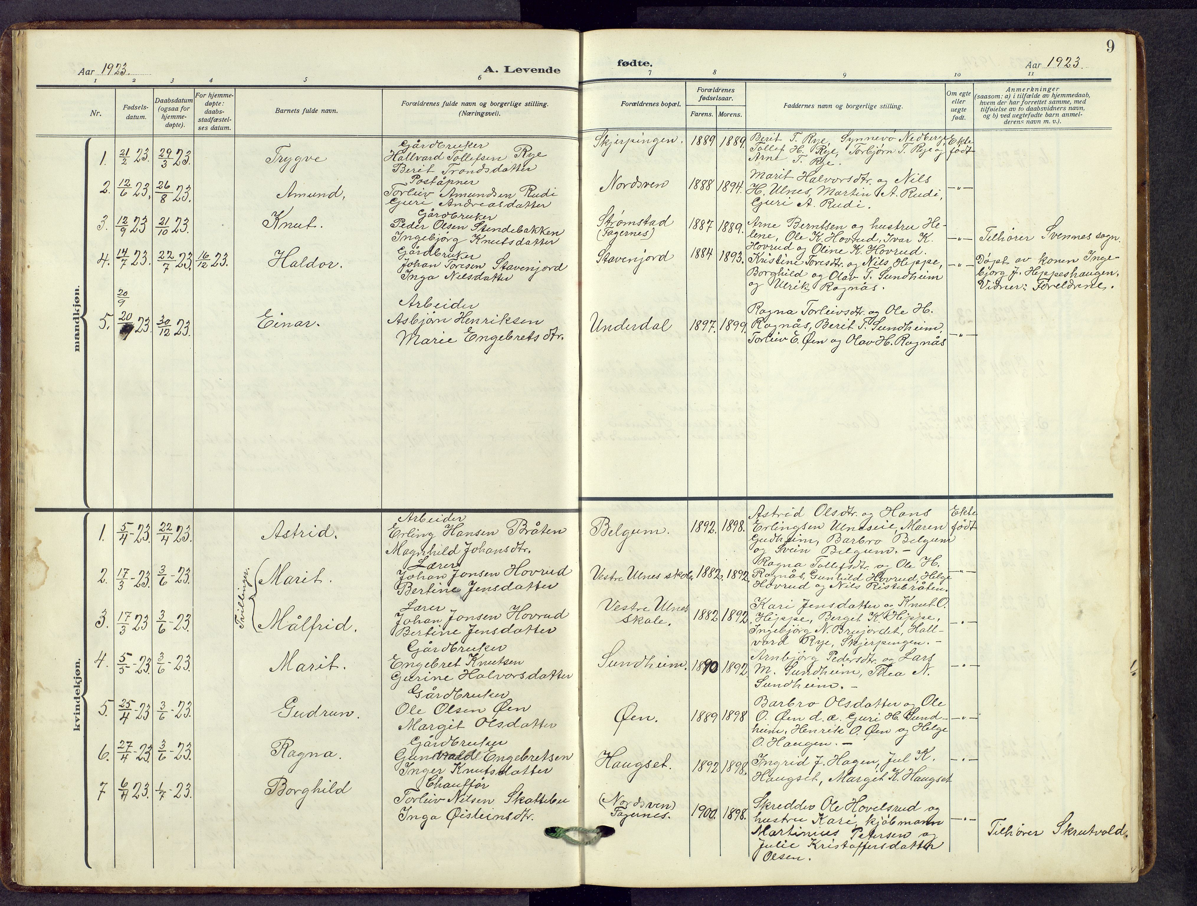 Nord-Aurdal prestekontor, AV/SAH-PREST-132/H/Ha/Hab/L0014: Parish register (copy) no. 14, 1917-1953, p. 9