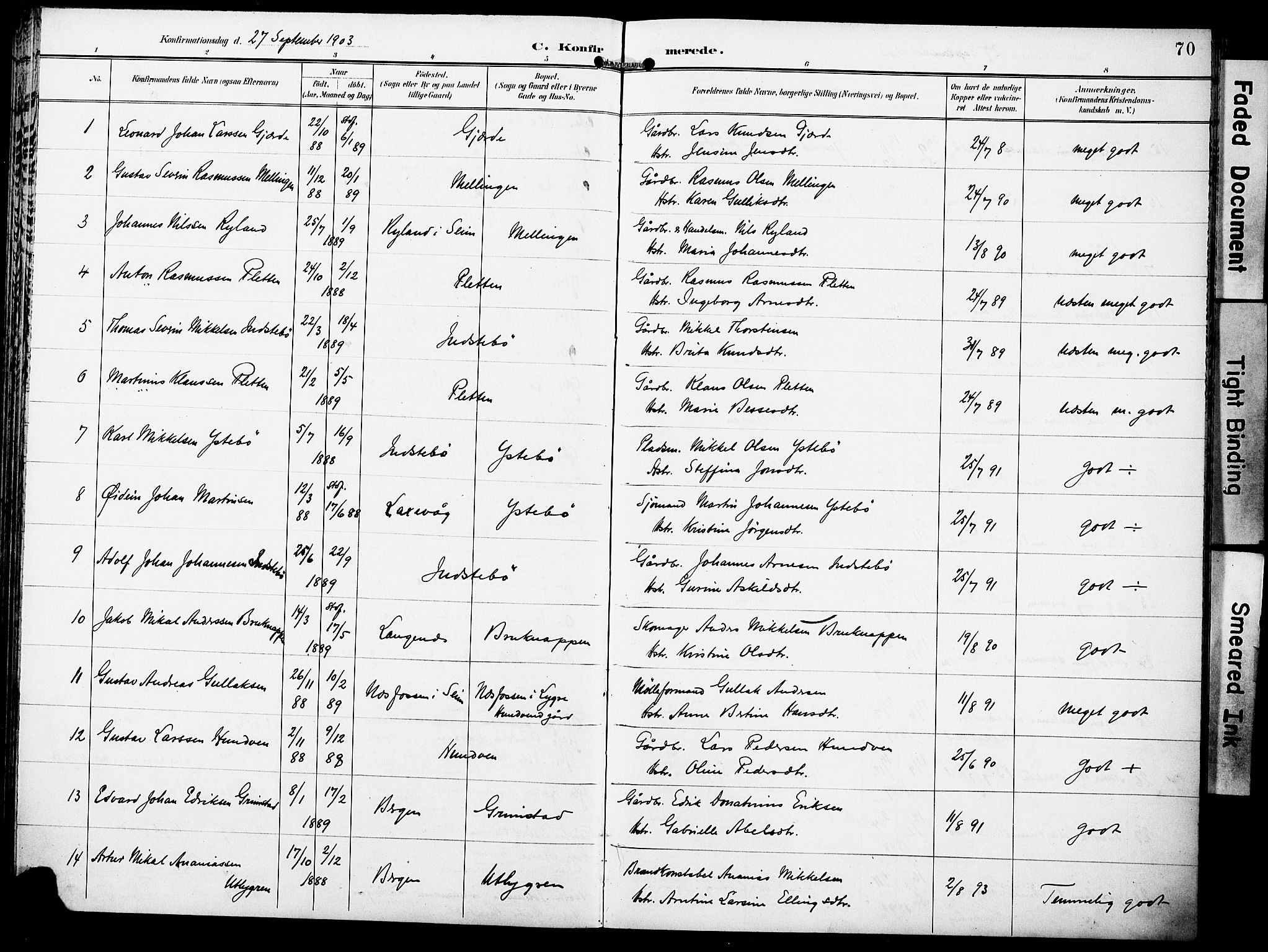 Lindås Sokneprestembete, SAB/A-76701/H/Haa: Parish register (official) no. E 2, 1897-1912, p. 70