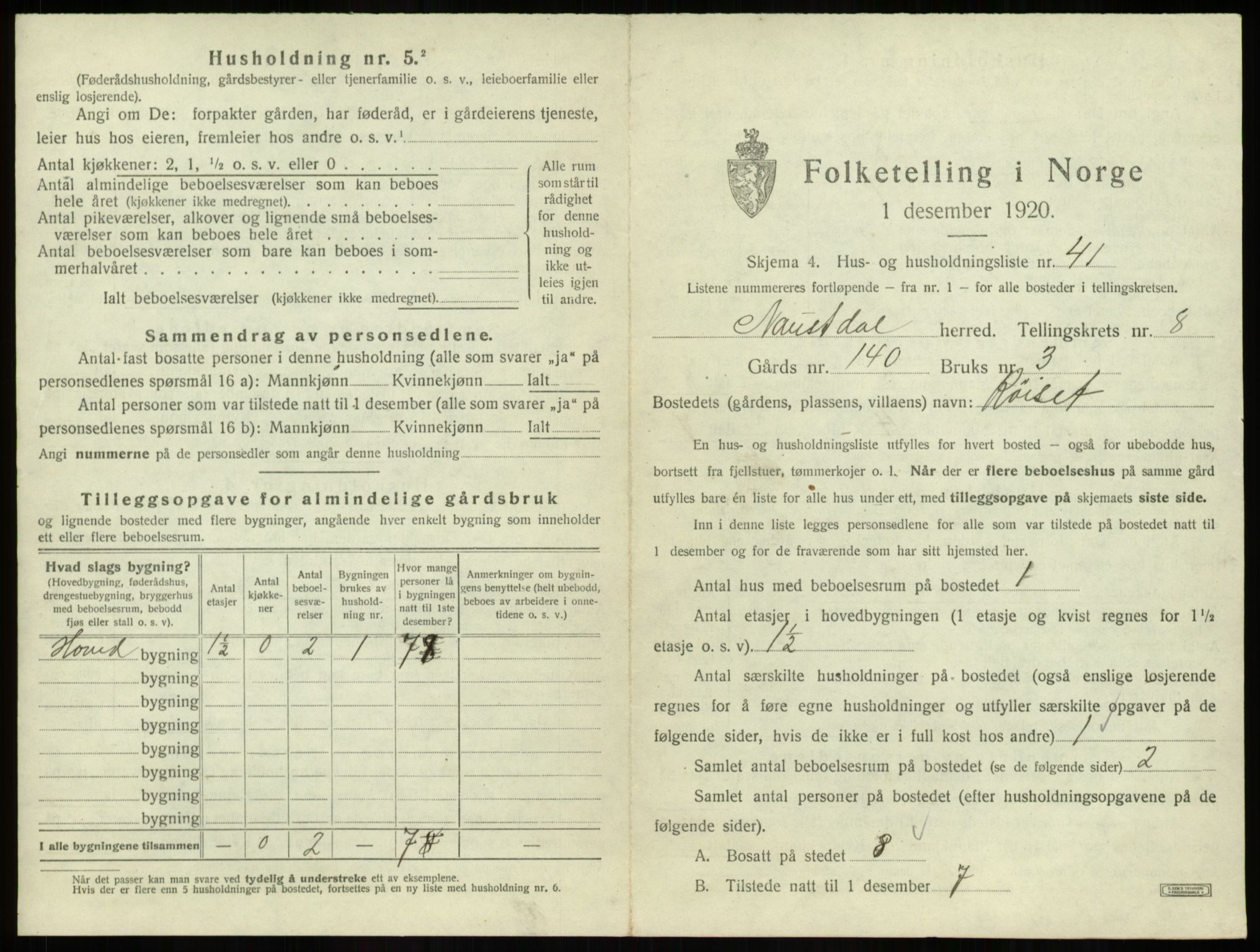 SAB, 1920 census for Naustdal, 1920, p. 792